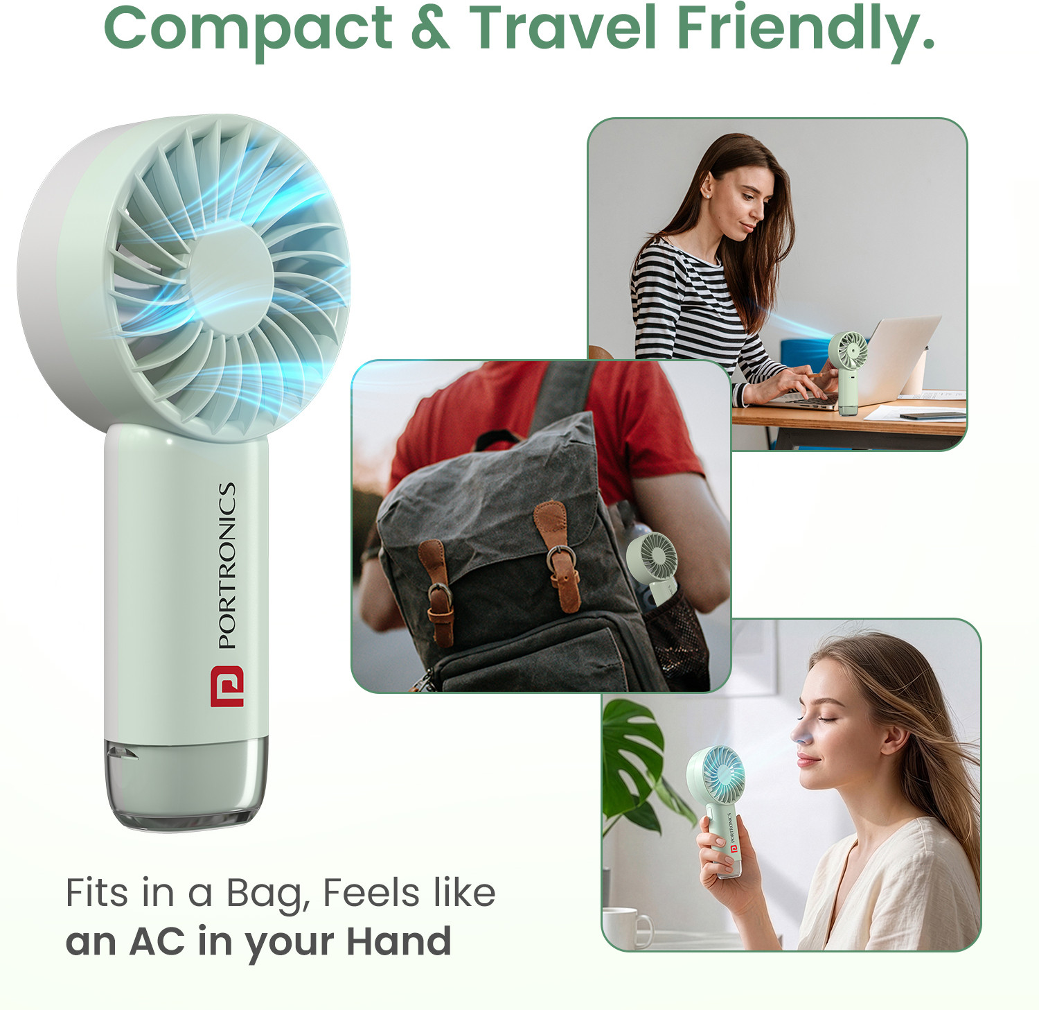 Image of Portronics Toofan Mini 2 Rechargeable BLDC Personal Hand Fan, 4000mAh Battery & 6000 RPM POR-3546 Rechargeable Fan