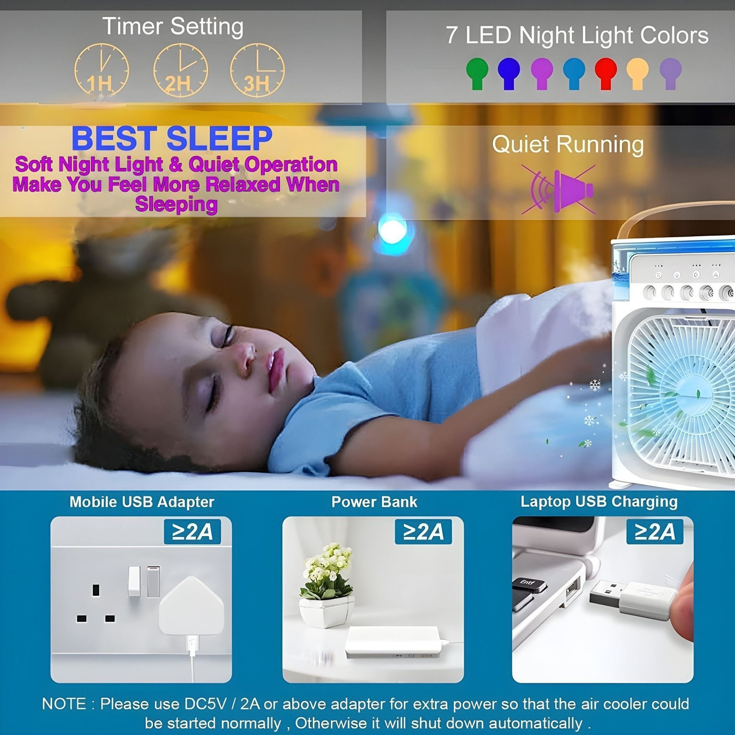 Image of ZAM ZAM ENTERPRISES Mini Air Cooler with Water Tank,Mist humidifier, Multi-Speed Desktop Cooler MAC-01 Led Light, USB Air Cooler, USB Air Freshener