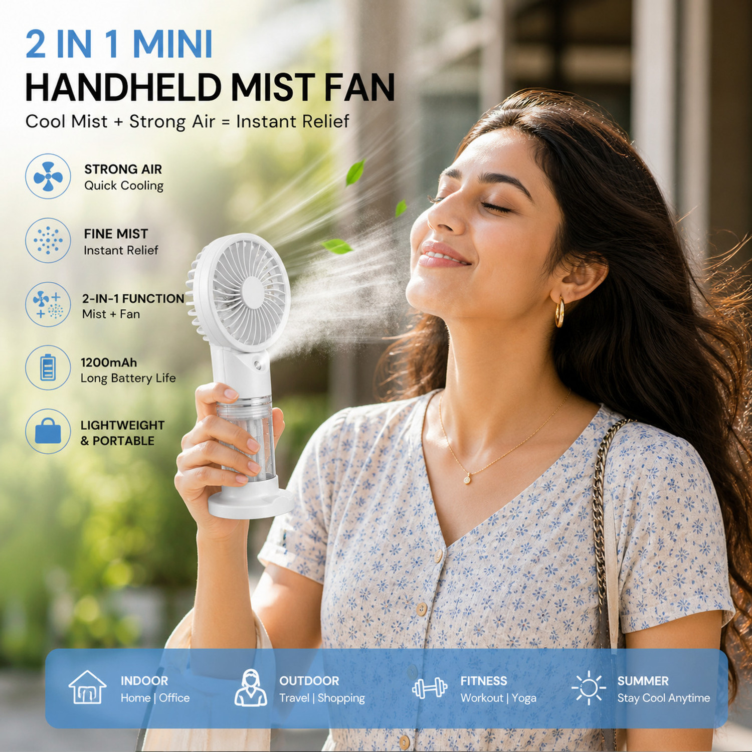 Image of HazarikaMart Mini Fan with Water Spray Cooling USB Rechargeable Mist Spray Fan Portable Hand Fan with 3 Speed Modes Type-C Charging Mini Cooling Fan Rechargeable Fan, USB Fan, USB Air Cooler