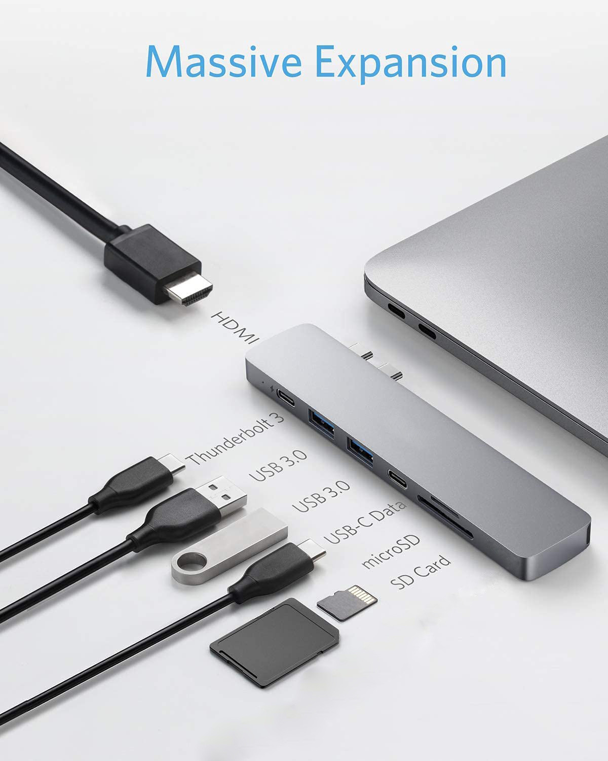 Image of EYNK 7 in 2 USB C Thunderbolt 3.0 Hub for MacBook Pro, MacBook Air, M1 MacBook-Grey Thunderbolt USB C Hub 7 in 2 Aluminium Docking Hub with 4K HDMI USB Hub, HDMI Connector, Card Reader, Laptop Accessory, USB Charger (Grey)