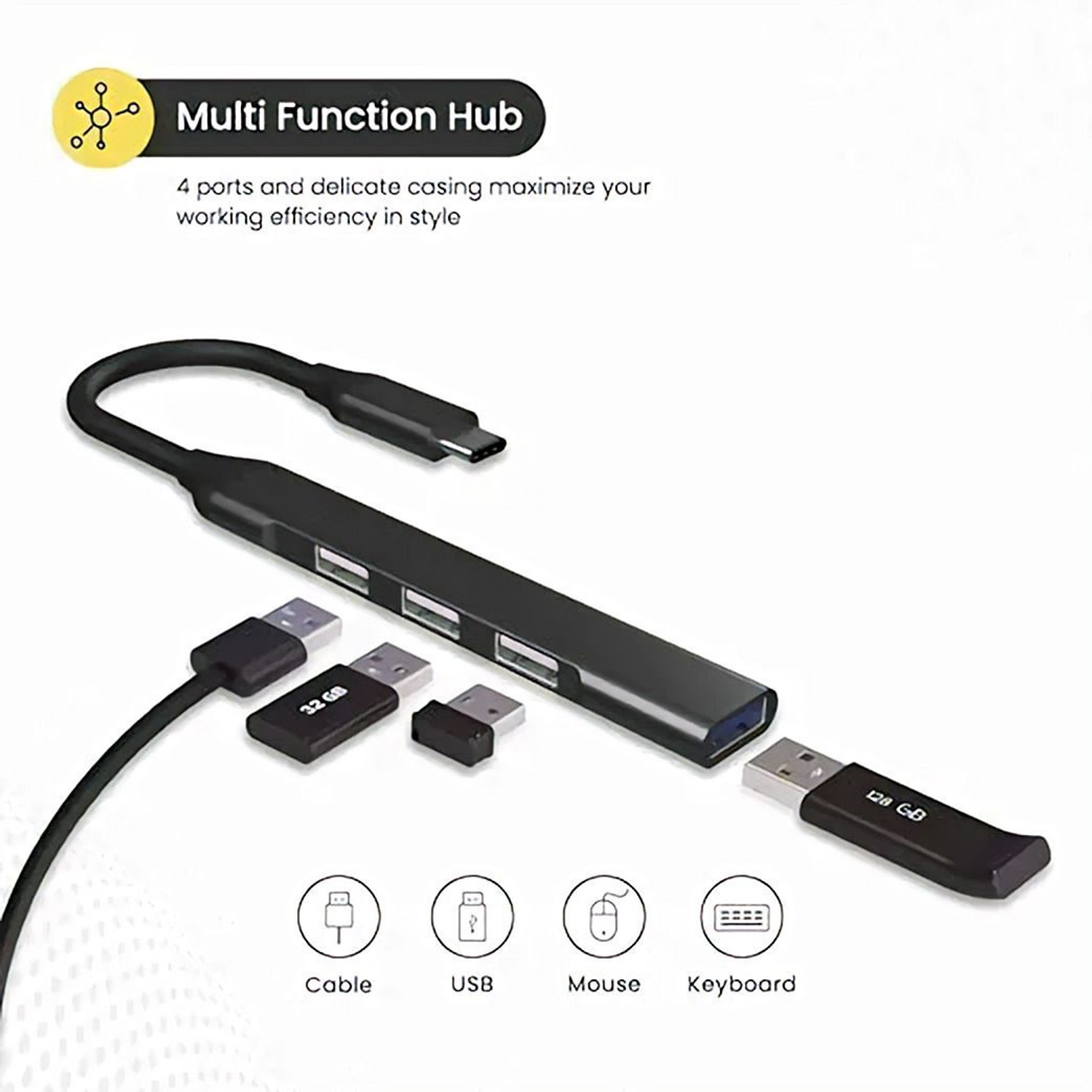 Image of RRCART Slim Metal Type-C High Speed 4 Port (1 USB 3.0 and 3 USB 2.0) USB Hub