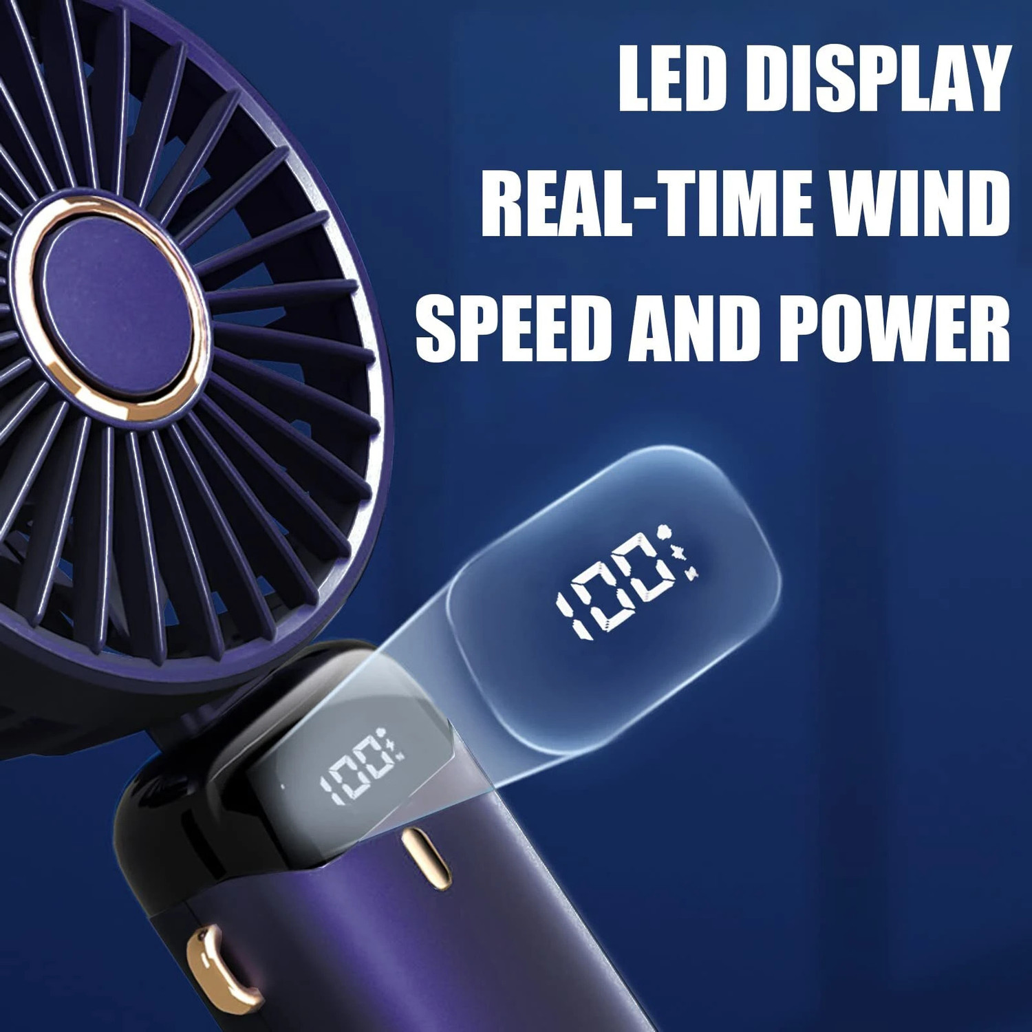 Image of DIGITRENDS Blue Mini Portable Fan, Rechargeabe Handheld Fan electric 1800 mah 5 Speed n15 handheld fan with display Rechargeable Fan