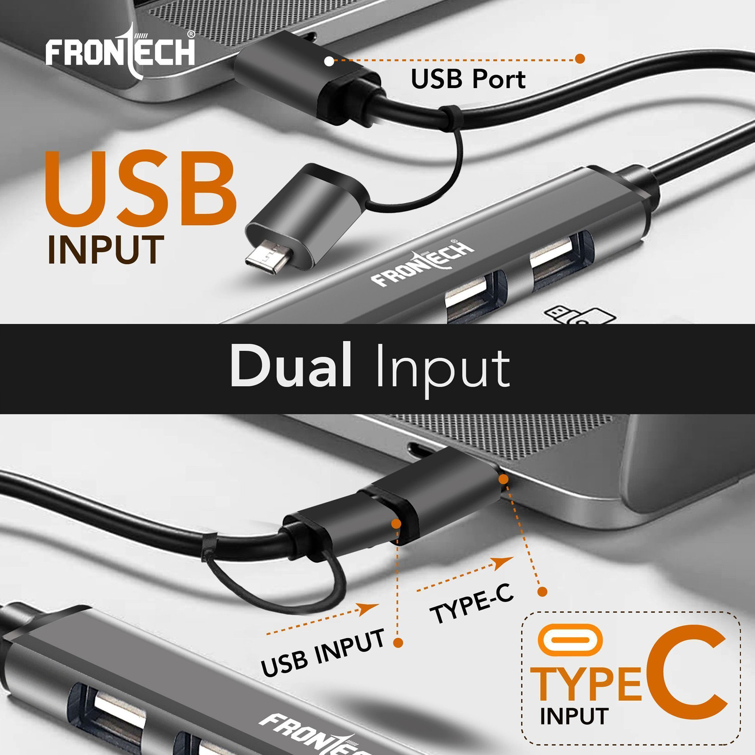 Image of Frontech 5-in-1 USB Hub 3.0| Dual Input Type-C /USB-A /SD /TF | 5Gbps Data Transfer NC-0040 Card Reader, USB Hub