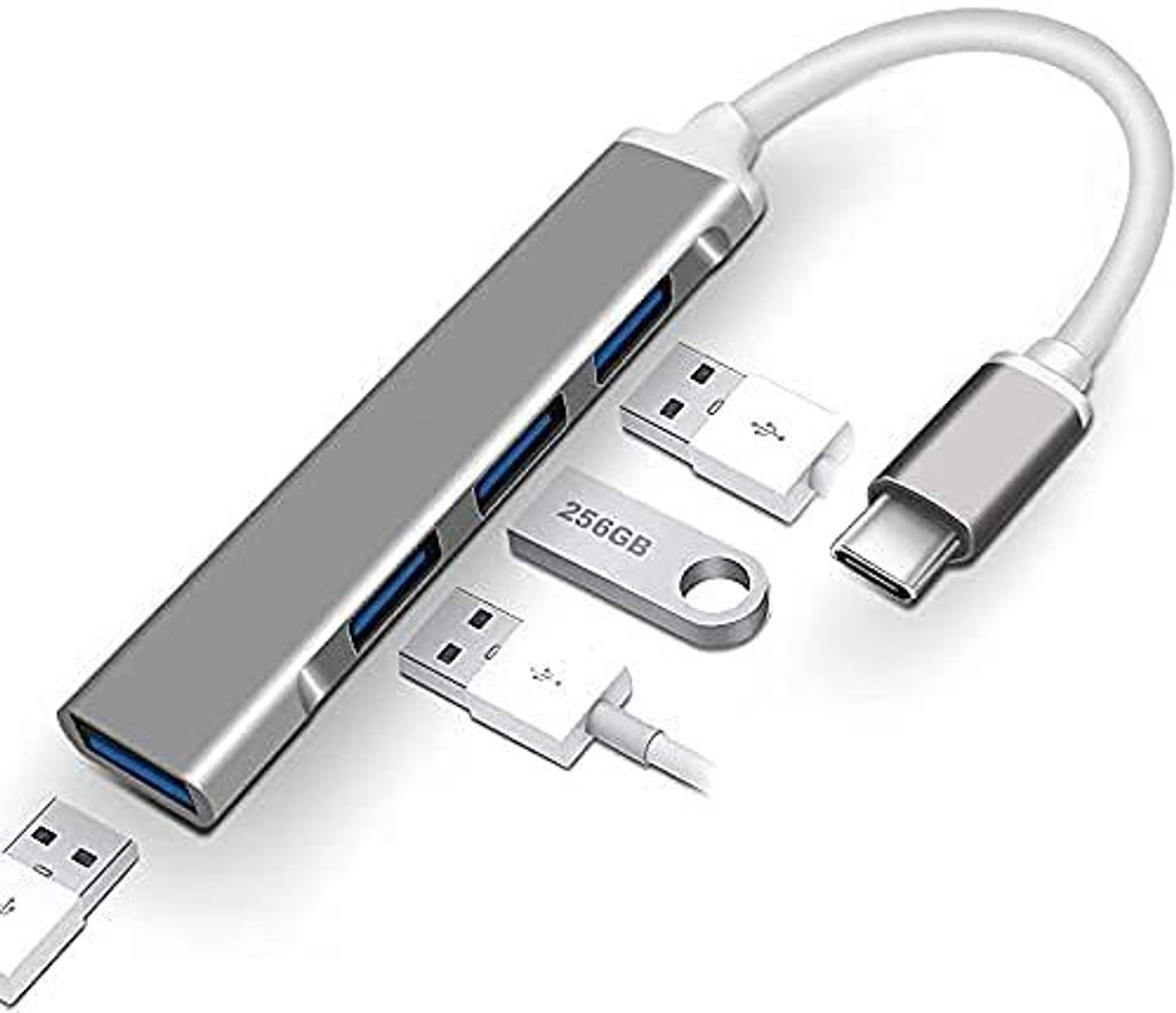 Image of RuhZa 4 in 1 USB Hub Type C to 4 USB A Ports Fast Data Transfer Type C Hub OTG for MacBook Pro and Air, Windows, Laptops, Desktop & Android Devices Laptop Accessory
