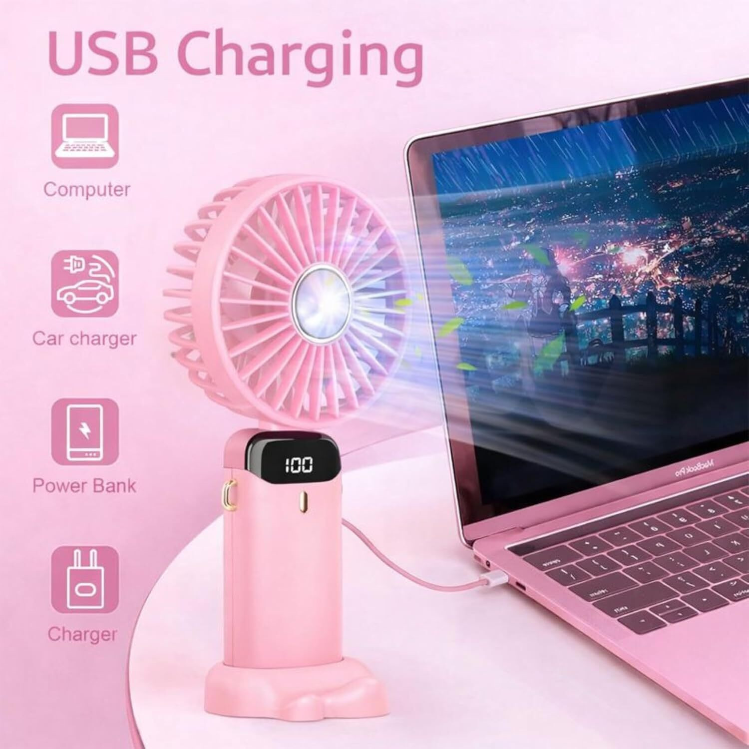 Image of Hokiit Mini Hand Fan,Portable Fan USB Rechargeable Fan ,Small Pocket Fan Mini Portable Hand Fan with 5 Speed & 1800 mah battery USB Fan USB Fan