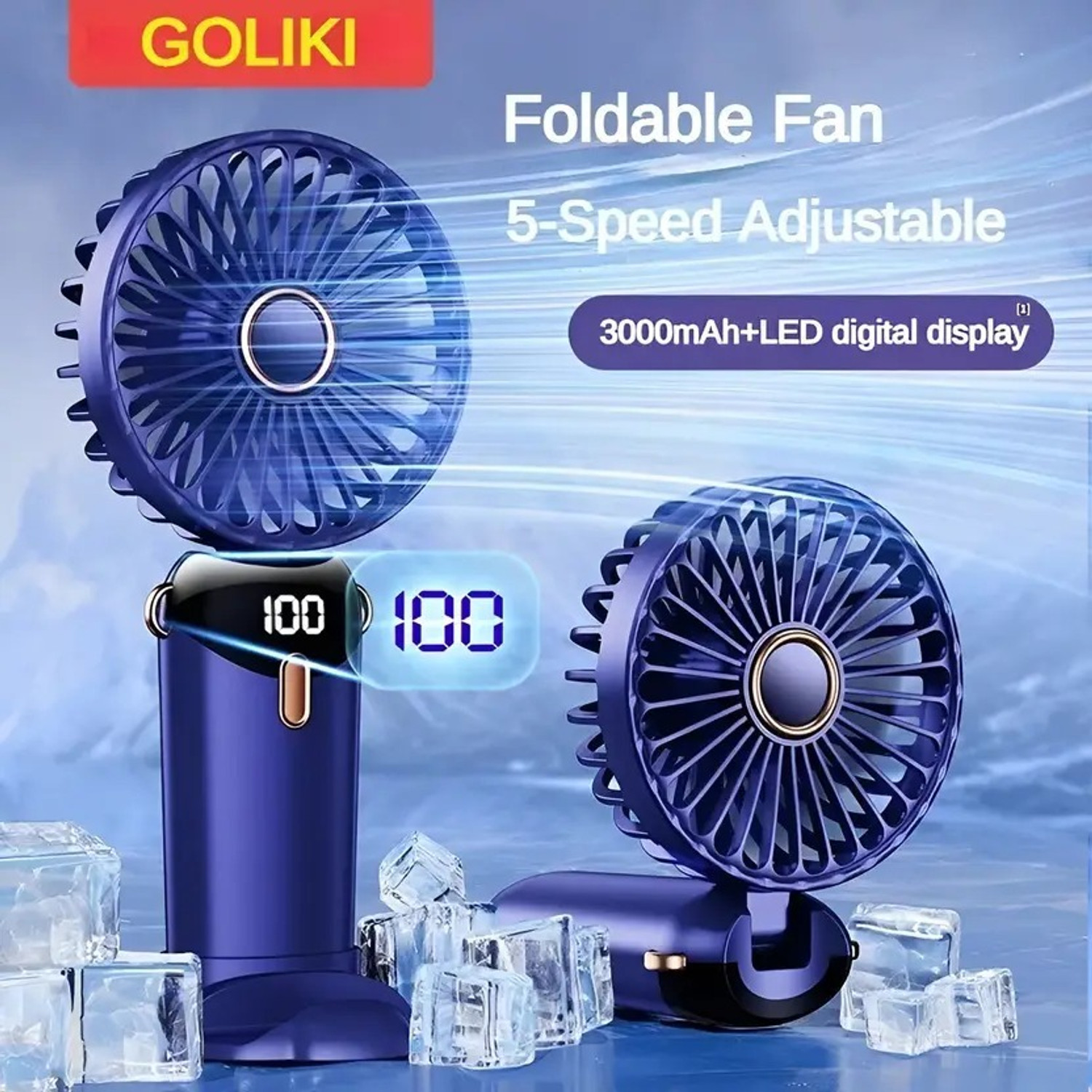 Image of DIGITRENDS Blue Mini Portable Fan, Rechargeabe Handheld Fan electric 1800 mah 5 Speed n15 handheld fan with display Rechargeable Fan