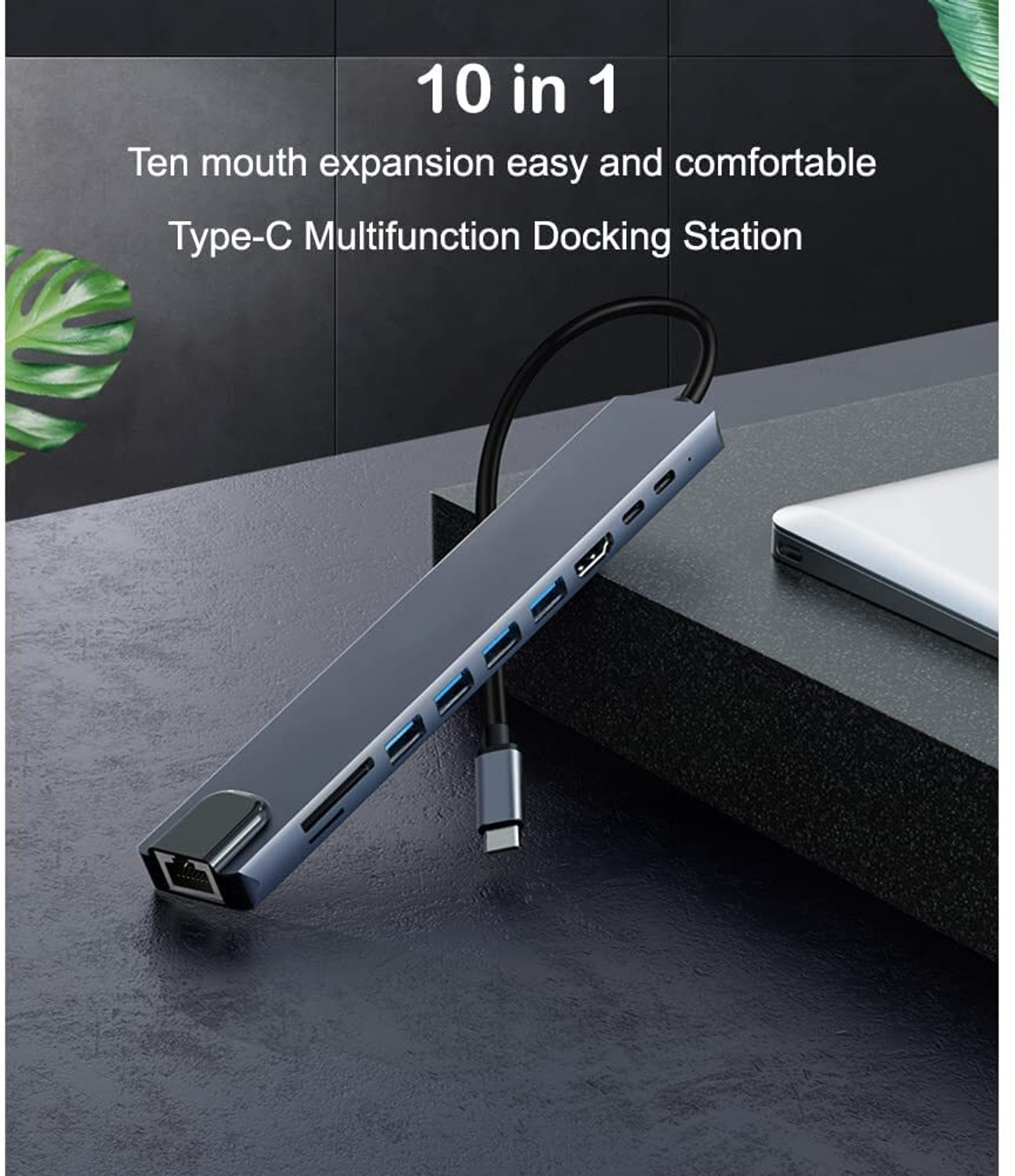 Image of ULTRABYTES 5Gbps Data Transfer Port, SD /TF Card Reader,1Gbps Ethernet RJ45 Hub 10-in-1 USB C Hub Multiport Adapter, with 4K HDMI, USB-C and 4-Slot USB 3.0 C Hub Multiport Adapter