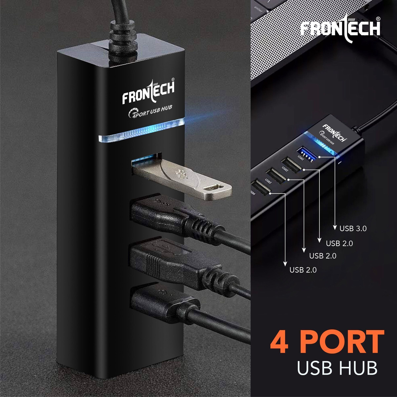 Image of Frontech 4 Port USB Hub Dock, LED Indicators, Plug and Play, 5 Gbps Speed - Each Port NC-0053 USB Hub