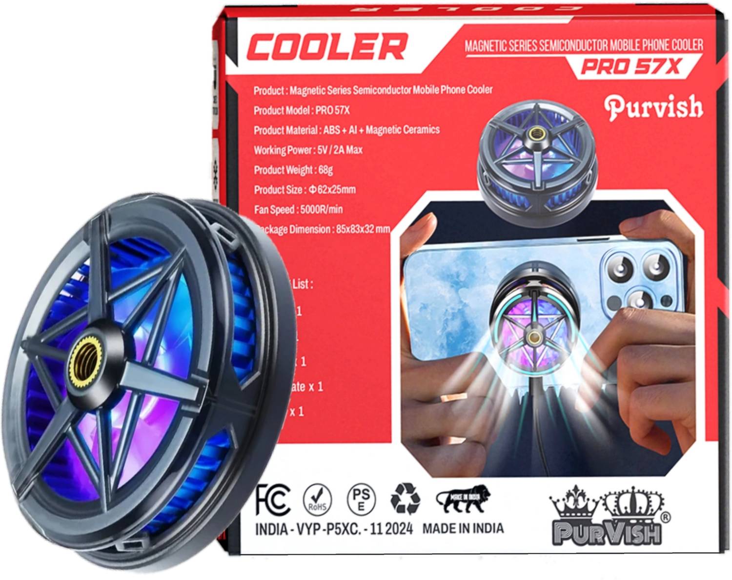 purvish Mobile Cooler with Magnetic Plate for Mobile Video Blogging and Gaming 1 Fan Ergonomic Cooling Pad