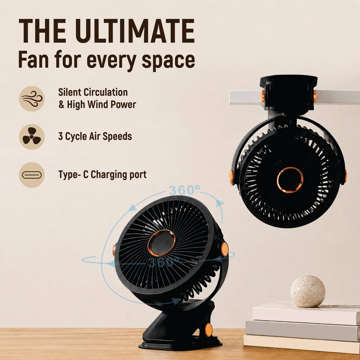 Unix Mini Clip Fan 110mm, USB Type-C - Image 5