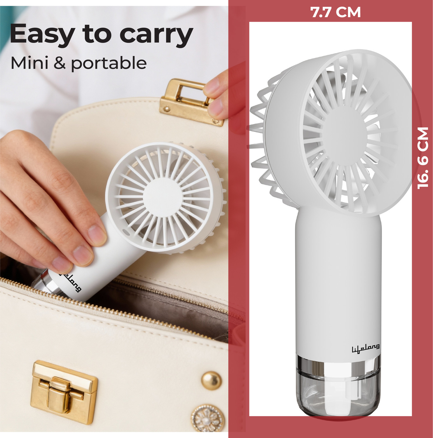 Image of Lifelong Lifelong Mini Hand Fan for Home, Office & Traveling | 500mh Rechargeable battery LLSCMHF001 USB Fan