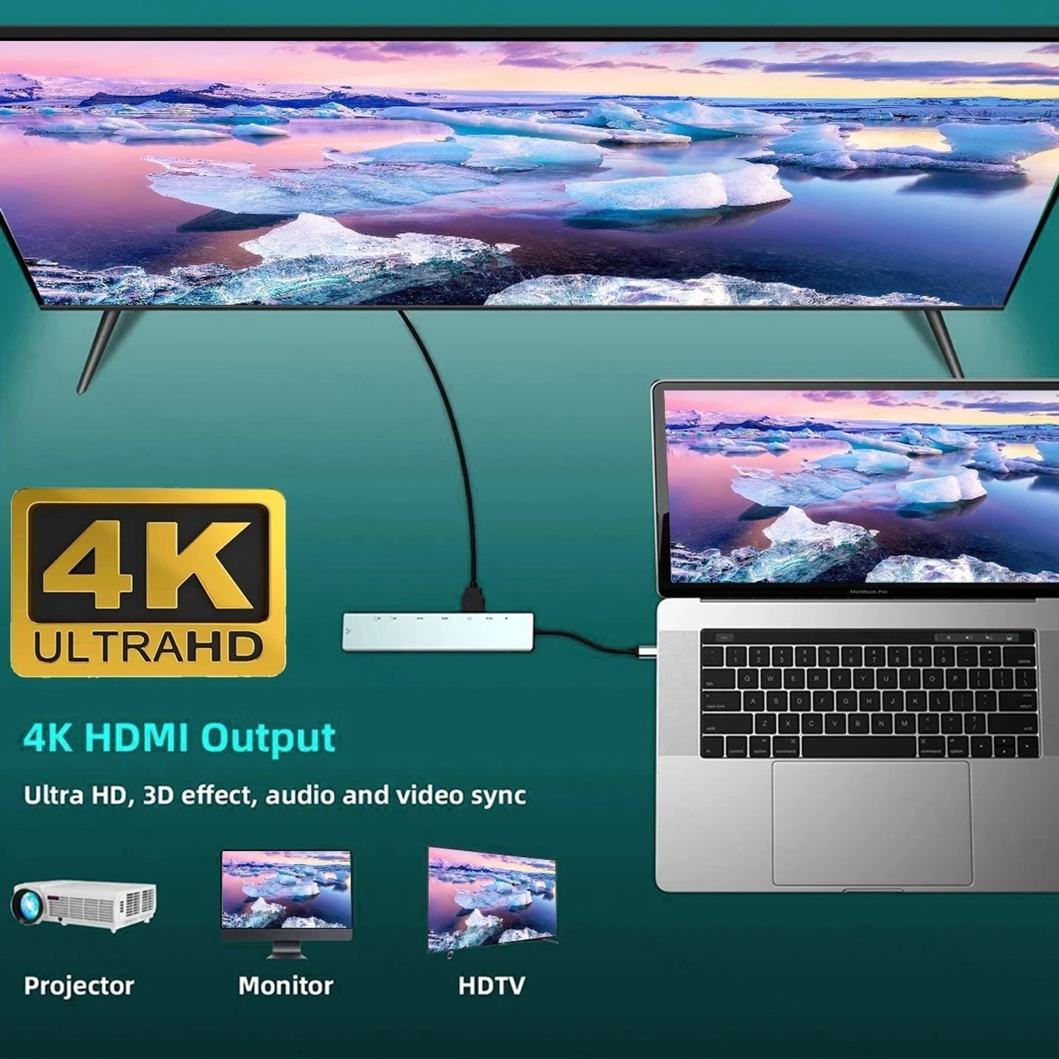 Image of Good One All-in-One USB-C Hub with 4K & Fast Charging Multi-functional 8 in 1 Usb 3.1 Type c Hub Multi Function Adapter for MacBook Laptop Accessory