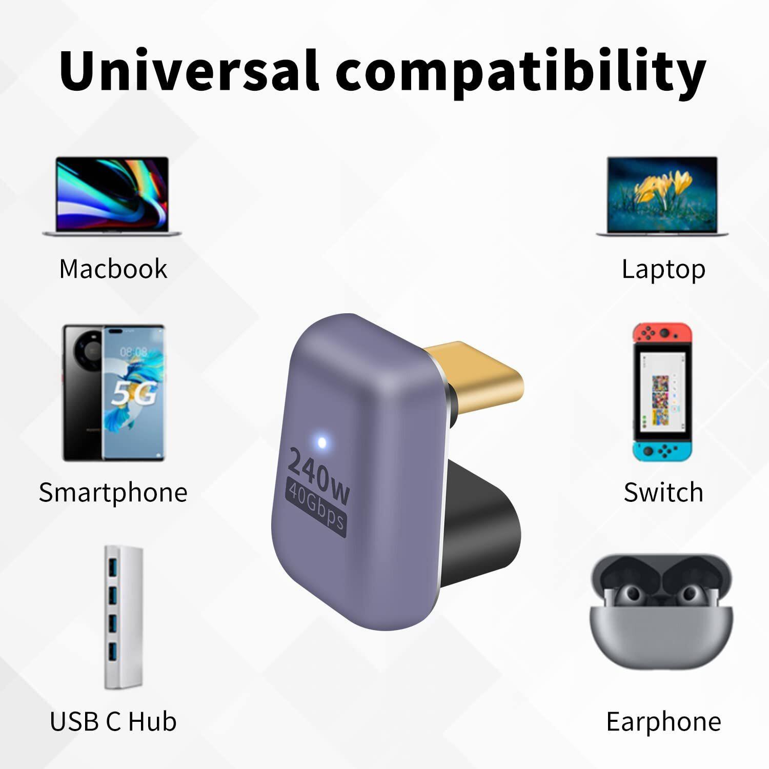Image of atdaraz 180 Degree USB C Adapter 240W, U Shape USB C Adapter 40Gbps, USB C Extender Connector Support 8k Video Audio Display for Laptop, MacBook, Thunderbolt 4 /3 Laptop Accessory