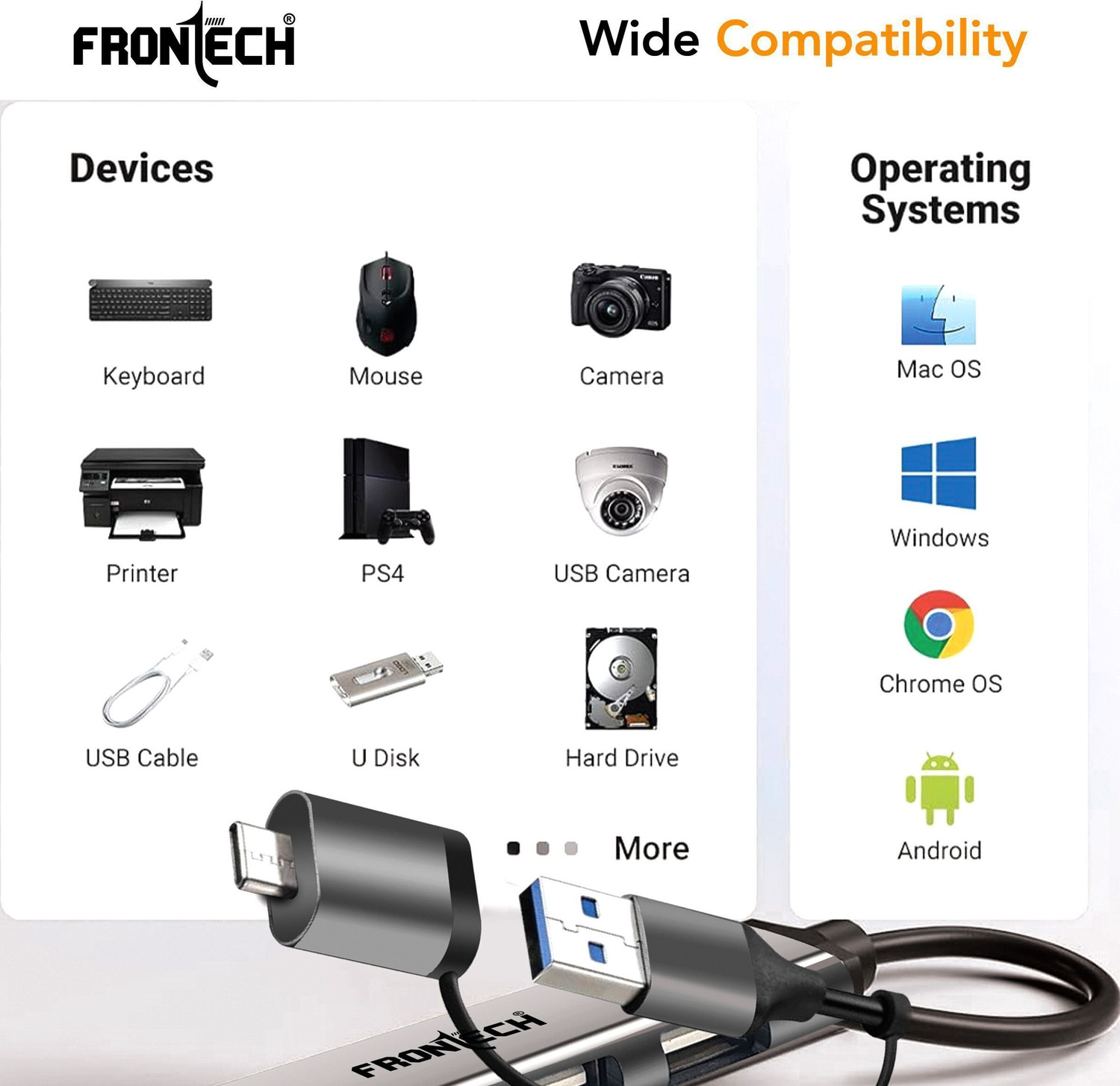 Image of Frontech 5-in-1 USB Hub 3.0| Dual Input Type-C /USB-A /SD /TF | 5Gbps Data Transfer NC-0040 Card Reader, USB Hub