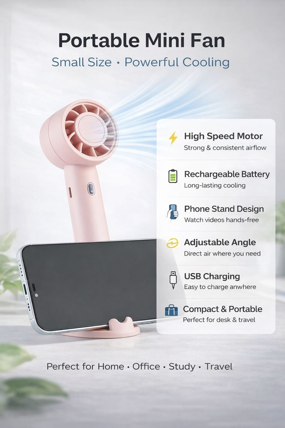 Image of Shamsa Multiple Speed Modes - Adjustable cooling levels X86 Compact Mini Fan USB Rechargeable Personal Cooling Fan for Outdoor USB Fan