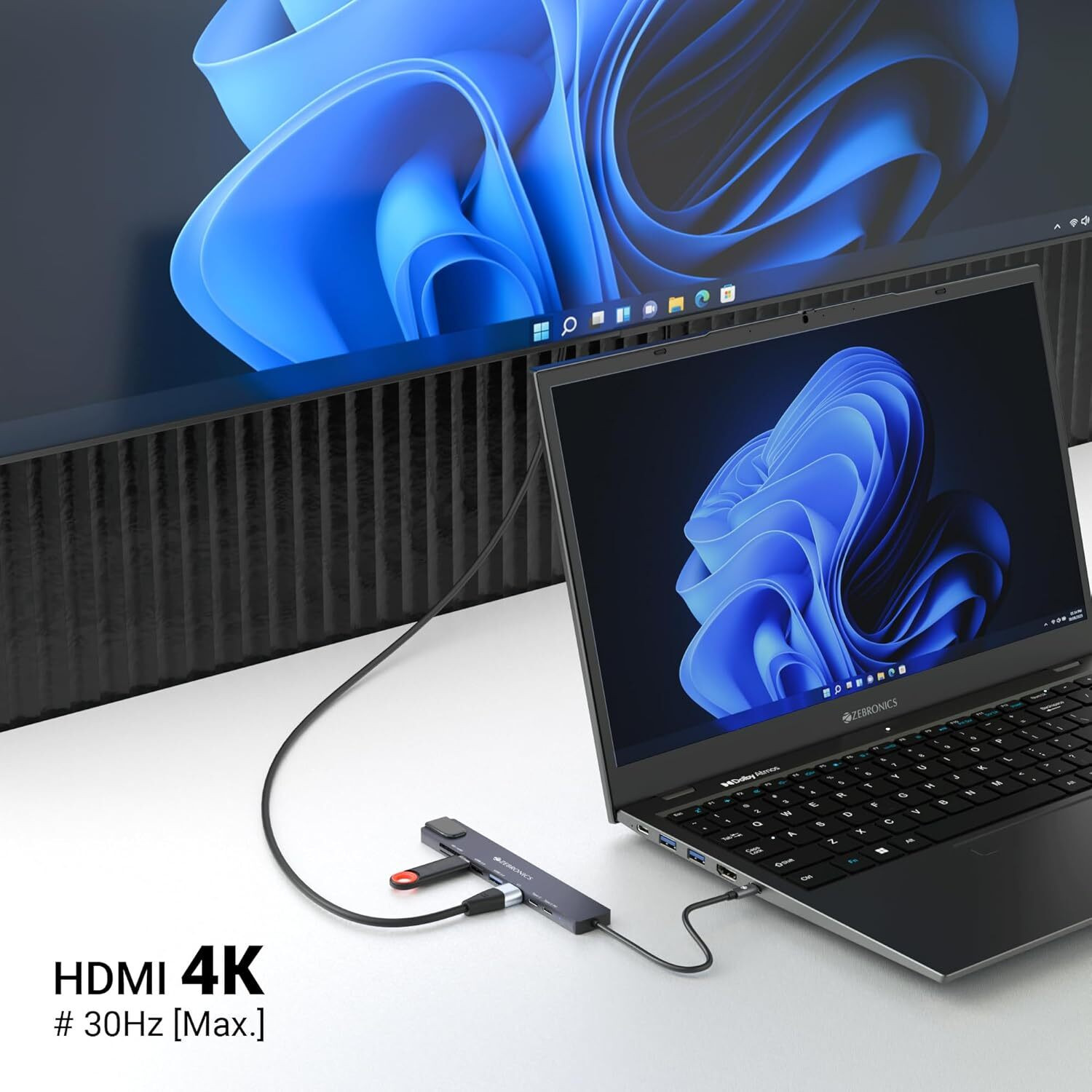 Image of ZEBRONICS 8 in 1 Multiport HUB, 4K HDMI, 100 Watts PD Charging CT81 USB Hub