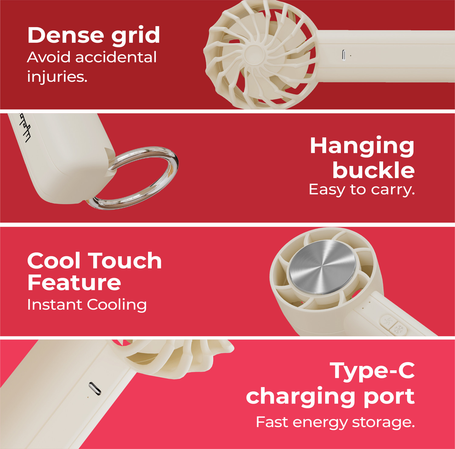 Image of Lifelong Lifelong Personal Hand Fan With Cool Touch and Hiking Buckle (Beige) LLSCPHF004 USB Fan