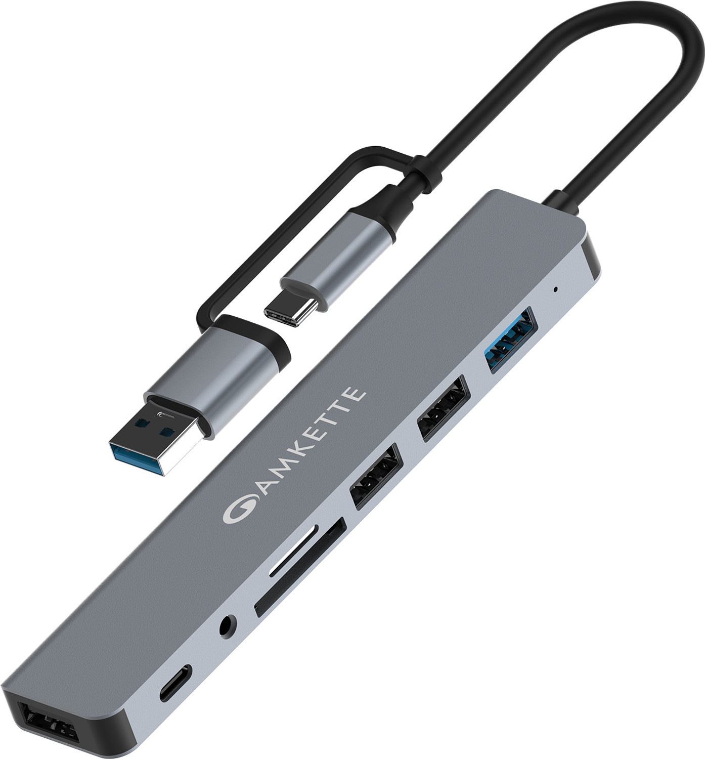 Image of AMKETTE 8-in-1 Plus (A+C) USB Type C Hub with USB 3.0, SD /TF Card Reader, 3.5mm Audio Jack, External HDD Support, Compatible with Windows, macOS & Linux USB Hub