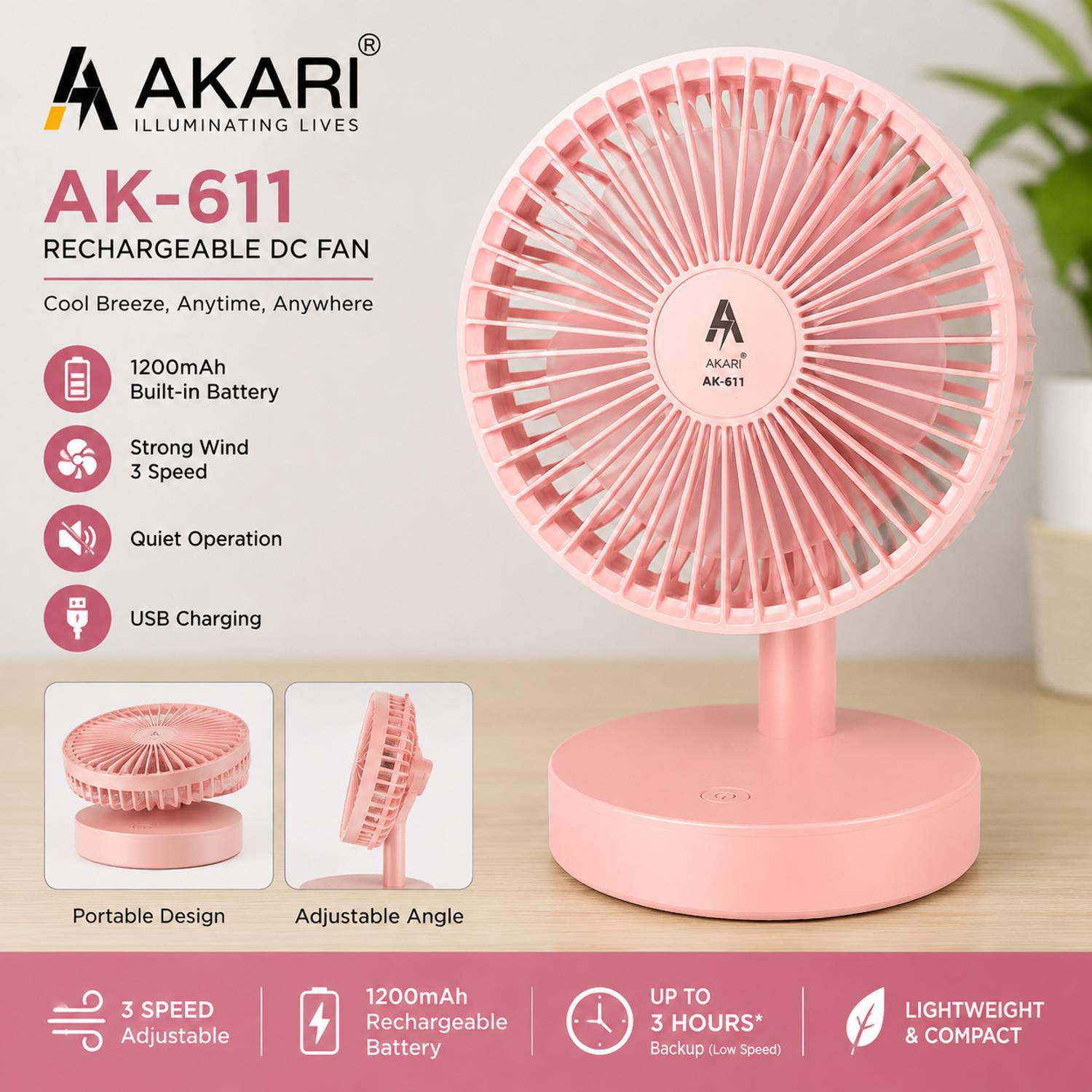 AKARI Akari ak-611 Ak-611 Rechargeable Fan, USB Fan Price in India