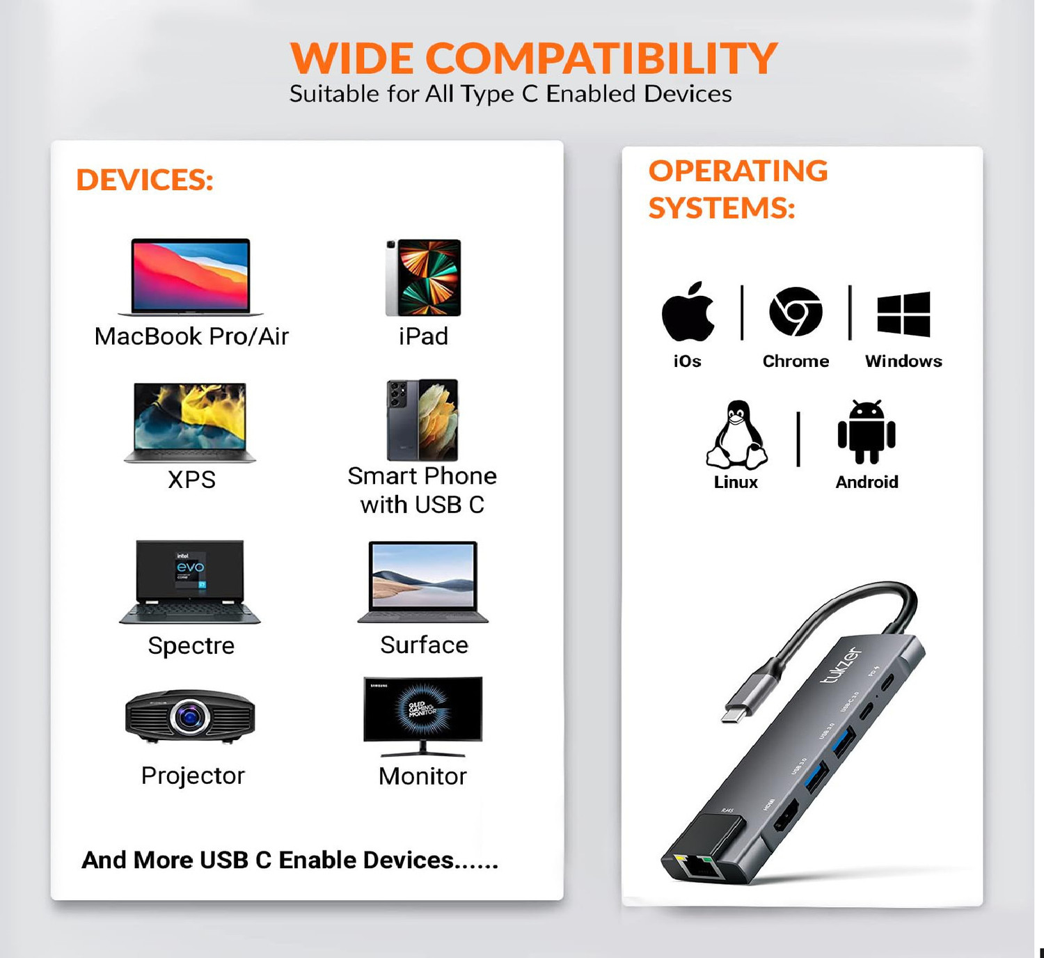 Image of Aliens 6-in-1 Type-C Hub to HDMI 4K@30Hz, 2 USB 3.0 Data USB-C 3.0 Data, 100W PD with 1000M Ethernet RJ45, MultiPort Adapter USB Hub