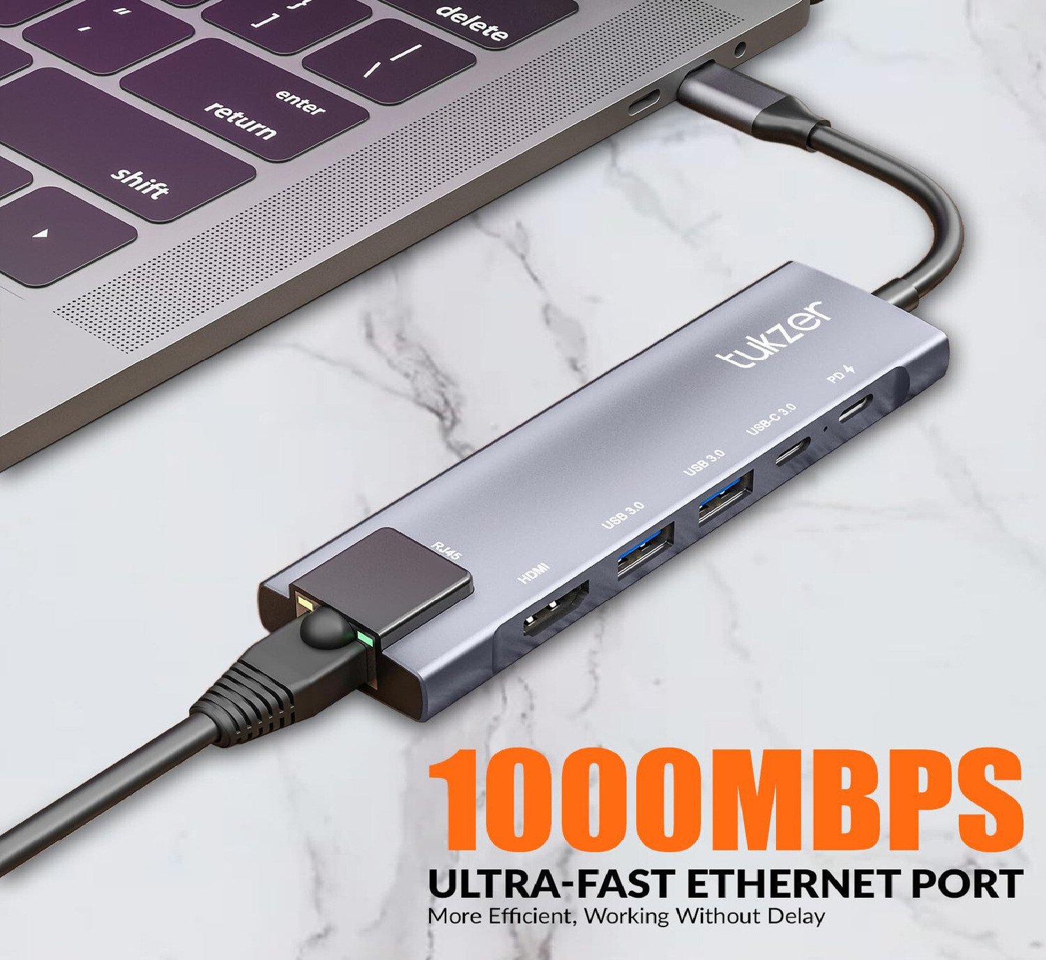 Image of Aliens 6-in-1 Type-C Hub to HDMI 4K@30Hz, 2 USB 3.0 Data USB-C 3.0 Data, 100W PD with 1000M Ethernet RJ45, MultiPort Adapter USB Hub