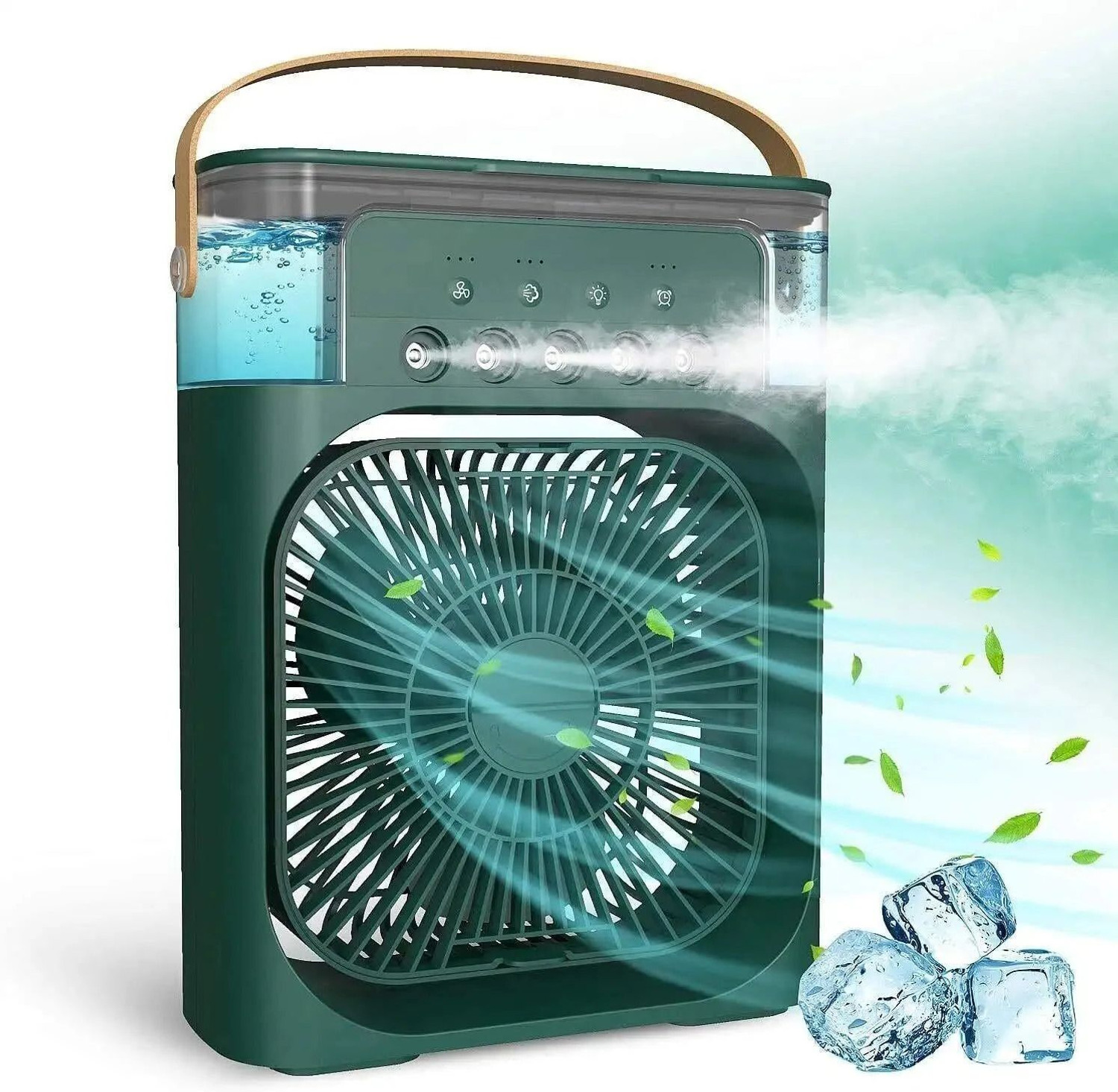 Image of Mystic Wrap Mini AC Room Cooler Fan with 7-Color LED, 3 Speeds, 3 Sprays & 3-Hour Timer GRN USB Fan