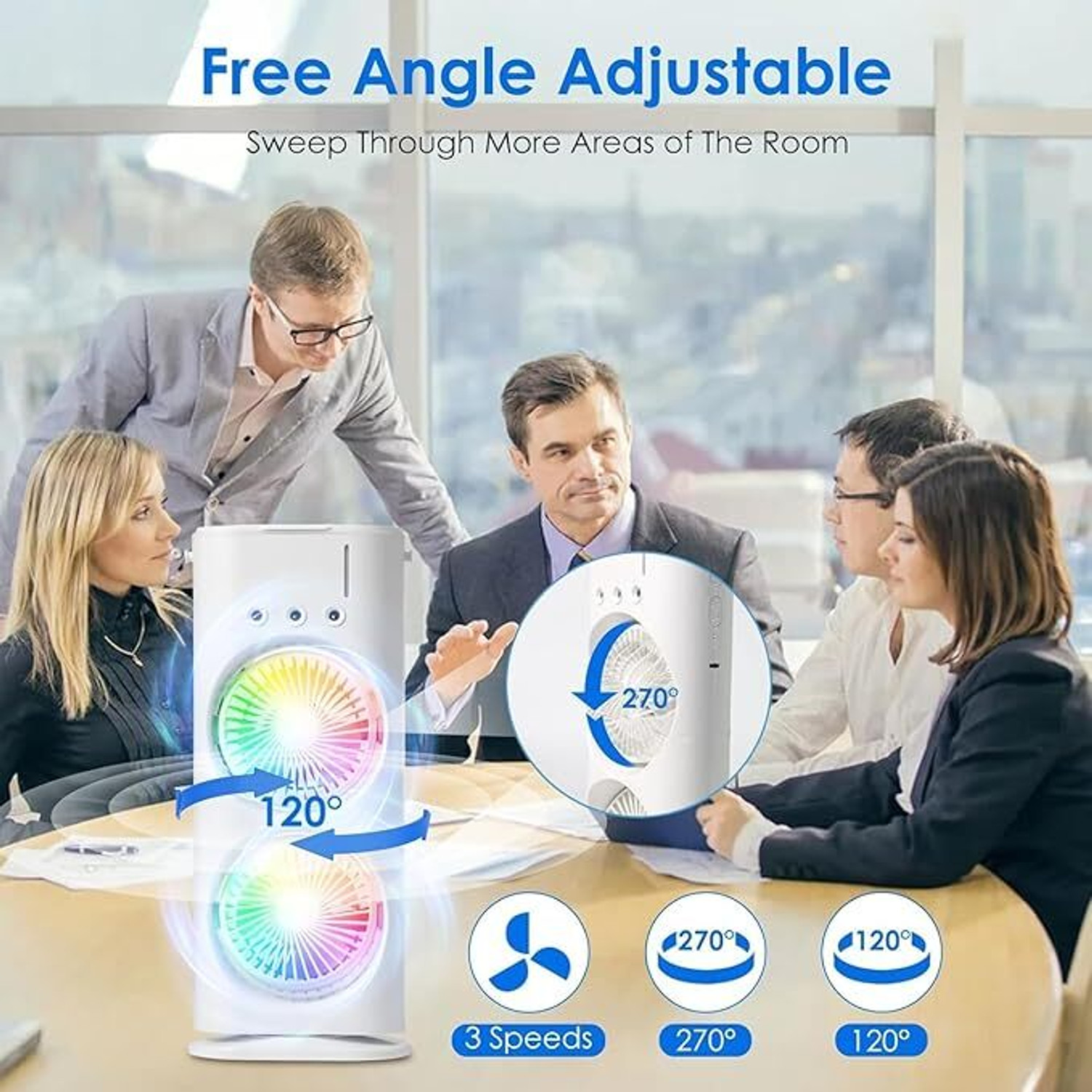 Image of Hevats LED Light, Personal Table Fan, Evaporative Air Cooler, Humidifier Fan for Office Double Sided Cooling Fan - USB Portable Mist Fan with Dual Heads USB Air Cooler