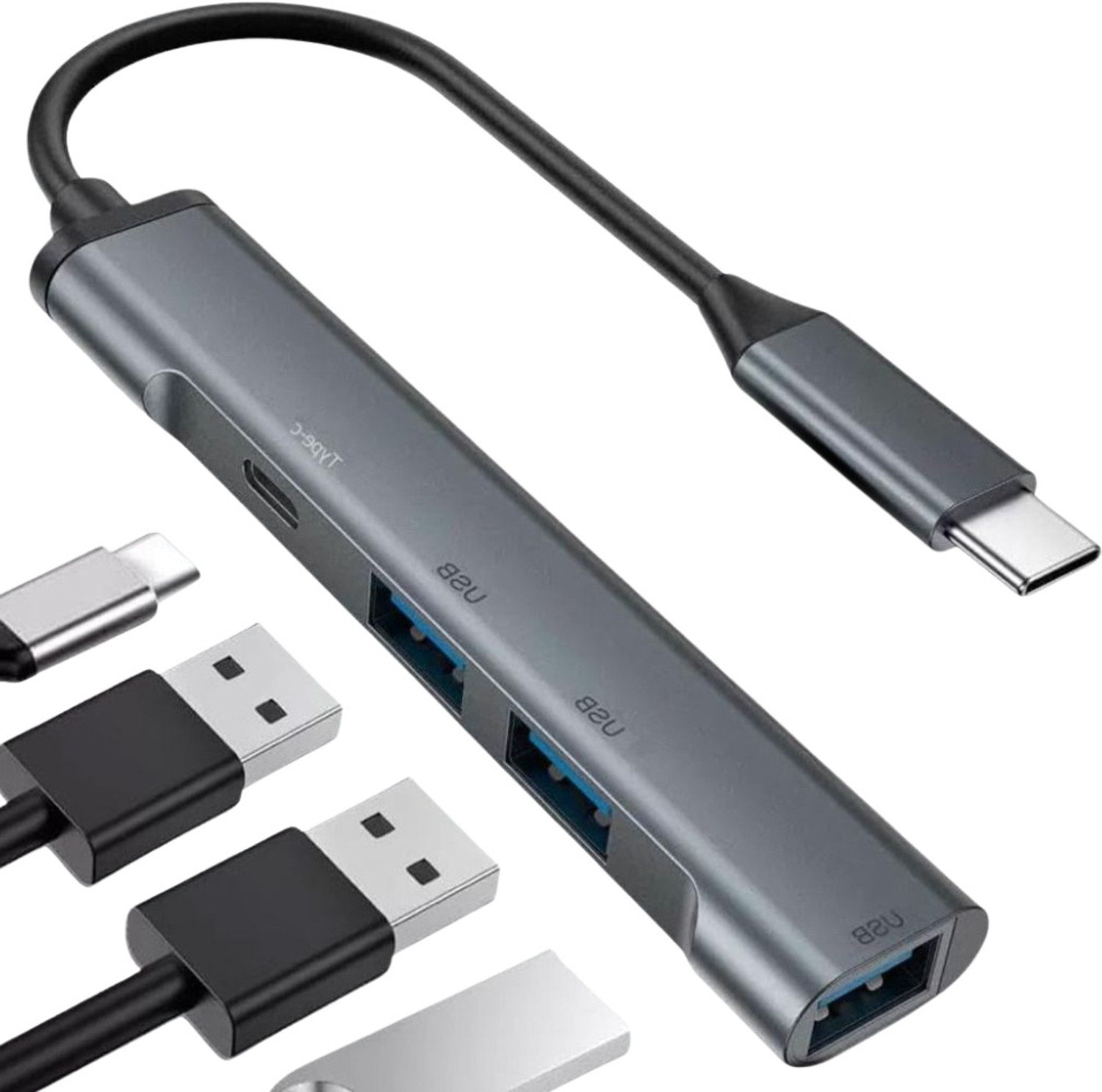 Image of WEROX It features one USB 3.0 port and three USB 2.0 ports USB C Hub 4 in 1 Multiport data transfer speed of up to 5 Gbps,speed of 480 Mbps. USB Hub