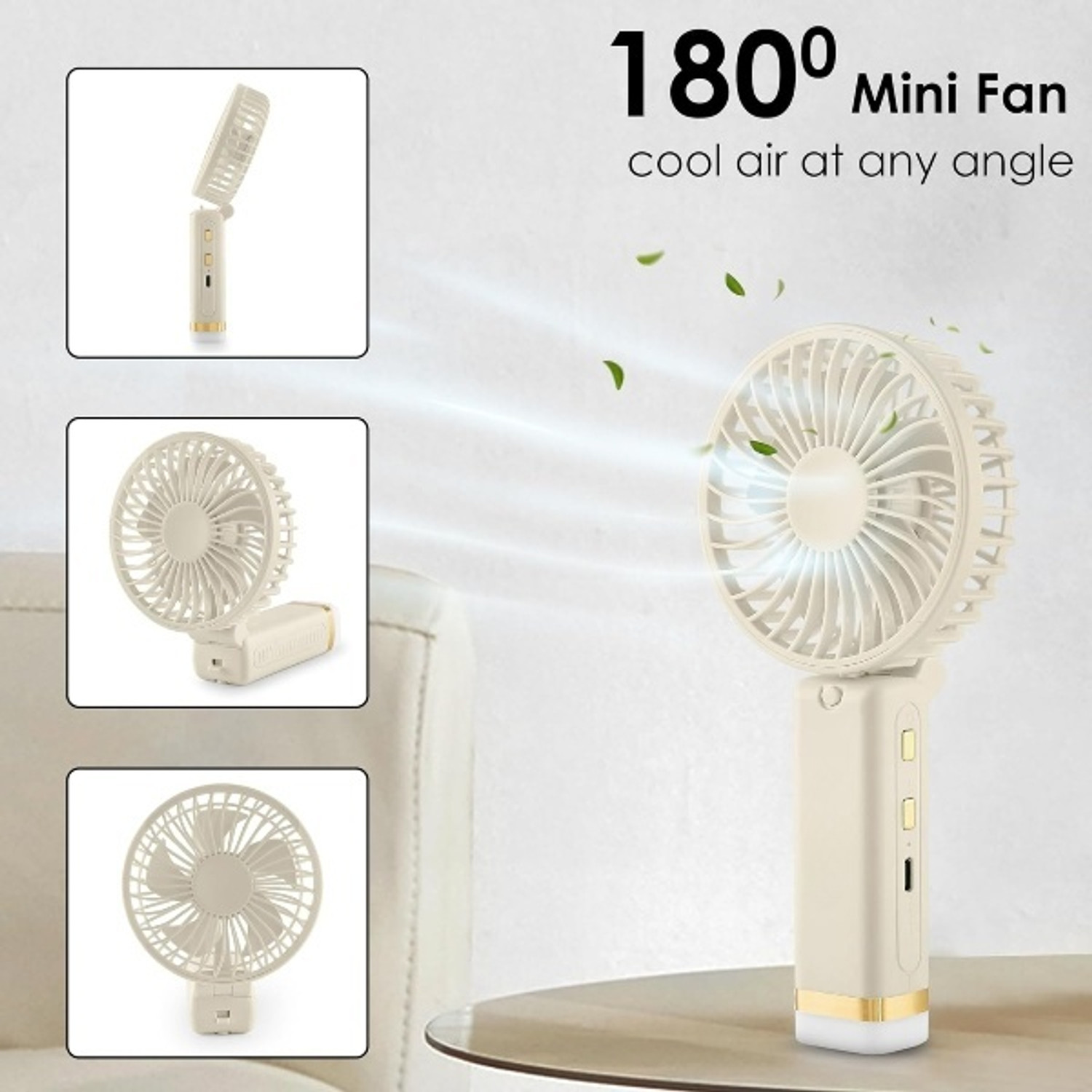 Image of PLERIZA Rechargeable with LED Light - Foldable Mini Fan, Small Fan,USB Charging Hand Fan with 1200mAh Battery & 3 Speed Modes | Travel, Makeup, Kitchen USB Fan