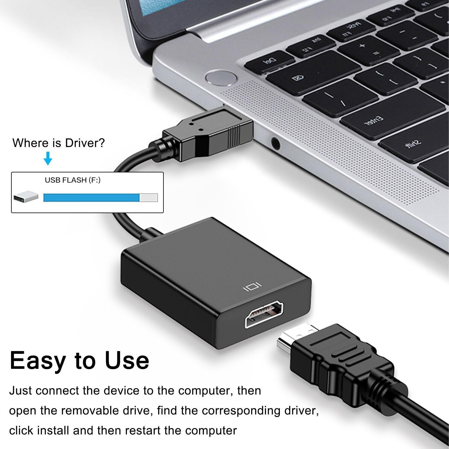 Image of VOOCME USB to HDMI Adapter, USB 3.0 to HDMI Cable Multi-Display Video Converter USB to HDMI Adapter, USB 3.0 to HDMI 1080P Video Audio Converter Connect PC USB Cable
