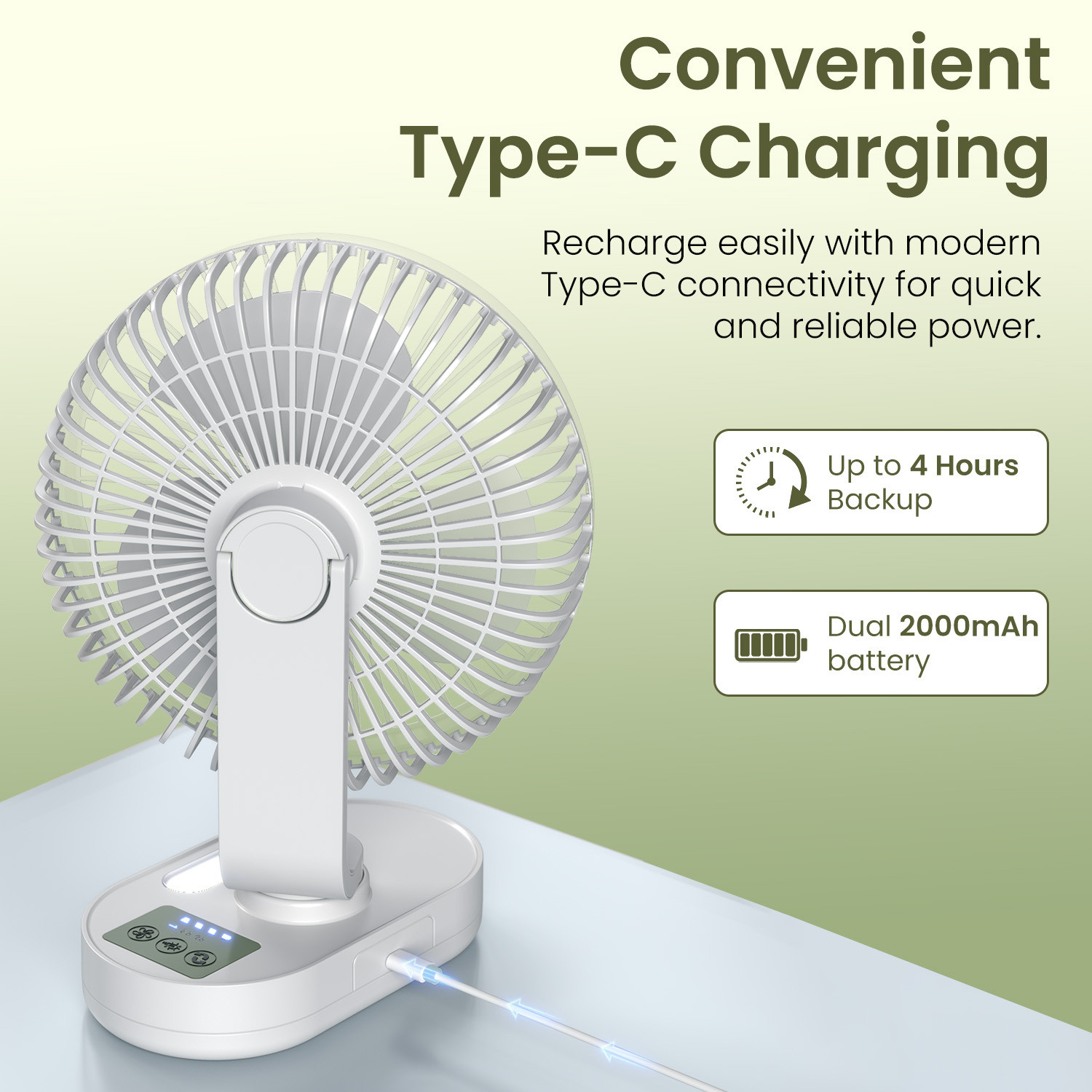 Image of Portronics Airloop Rechargeable Desk Fan with Automatic Oscillation, BLDC Motor & 3 Speeds POR-3435 USB Fan