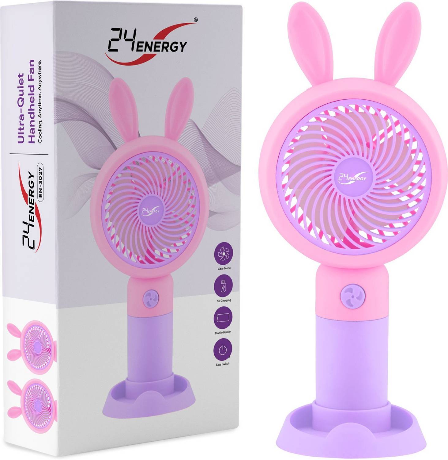 24 ENERGY Ultra-Quiet USB Mini Handheld Fan for Bedroom & Study - Purple Ultra-Quiet USB Mini Fan for Bedroom & Study - Purple USB Fan