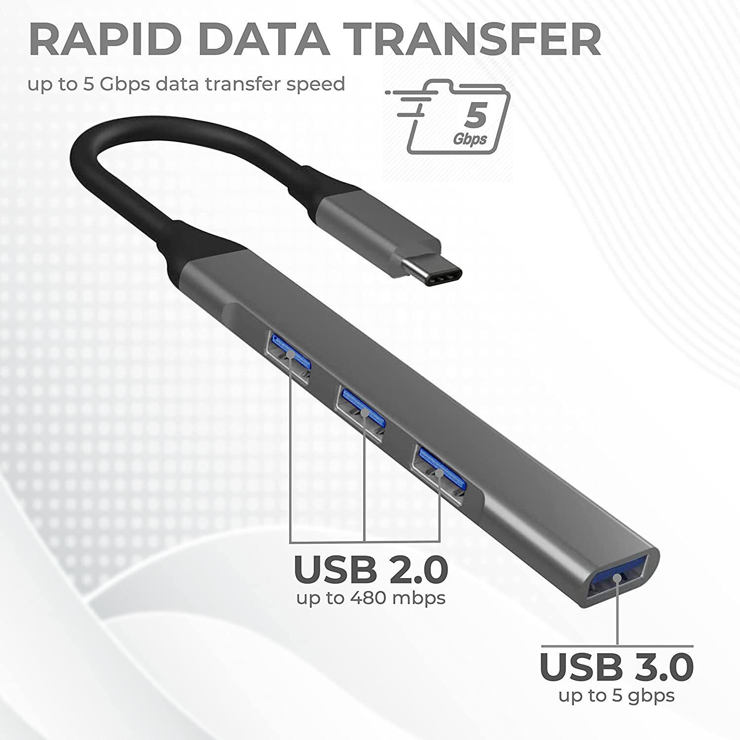 Image of ENTWINO C Type Hub, 4 USB Ports, For Macbook /Phone /Laptops, 3 USB 2.0, 1 USB 3.0 C Type USB Hub With Free OTG USB Hub