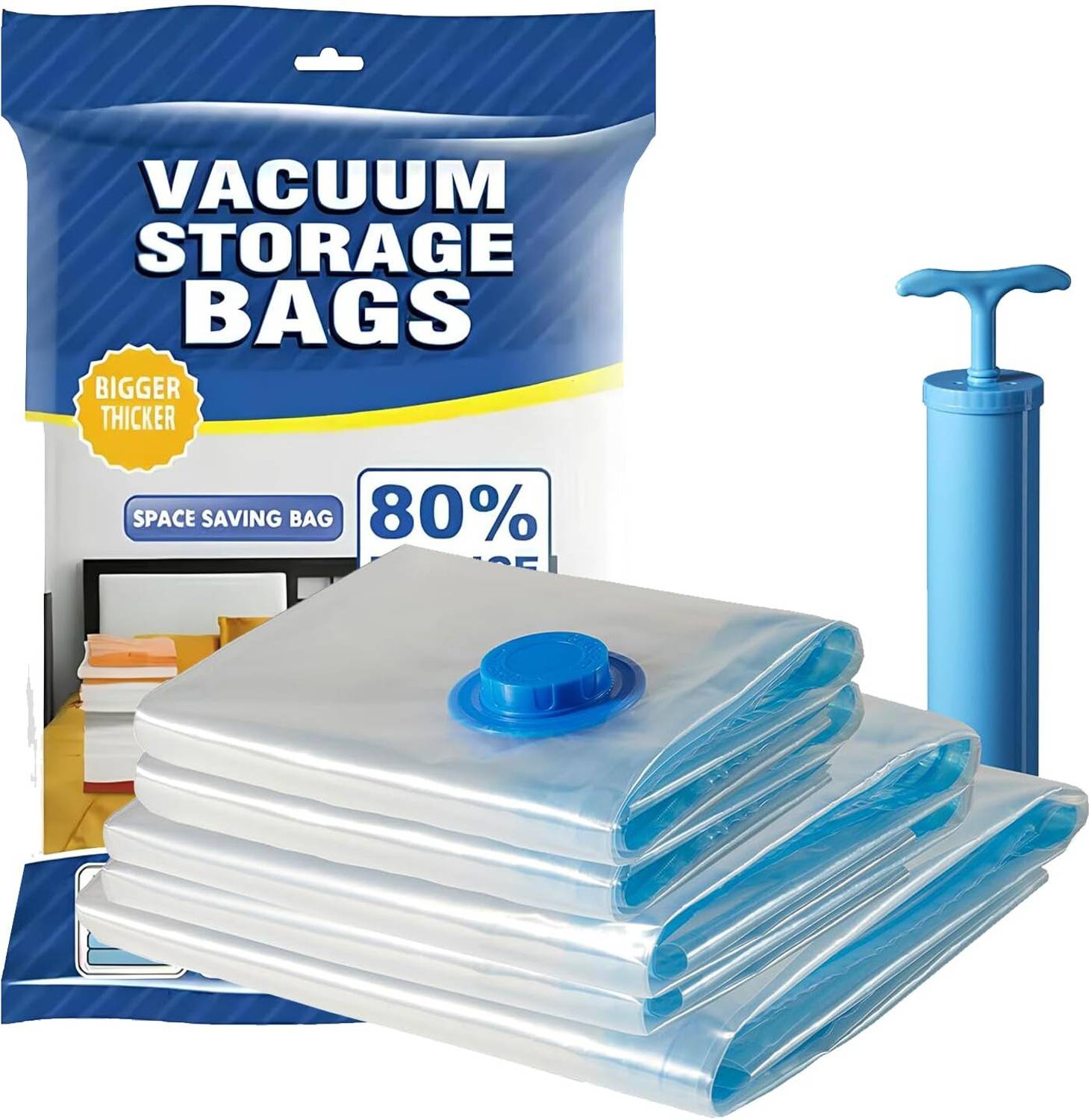 OnisHomes Space Saving Compression Bags with Pump for Clothes, Blankets Travel Storage Vacuum Bags, High Volume Storage Vacuum Bags — Accessories