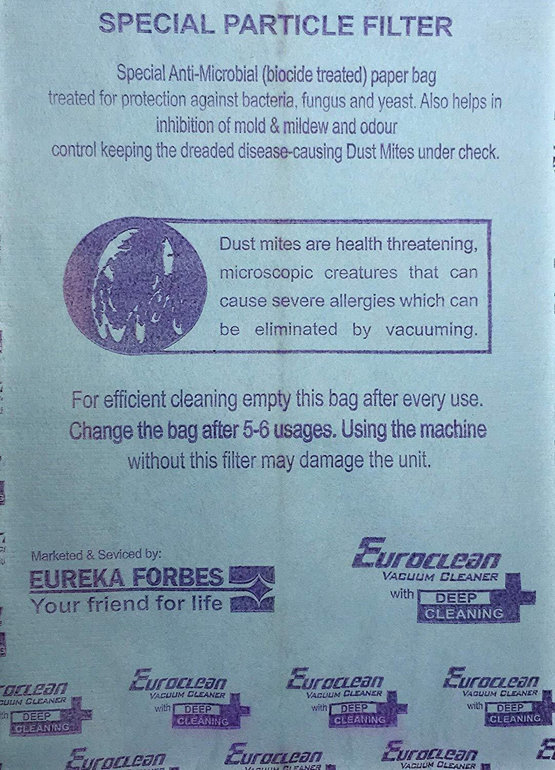 Image of EUREKA FORBES Euroclean Paper Vacuum Cleaner Dust Bags for Excel, Ace, 300, Jet, Star Models Vacuum Cleaner Bag