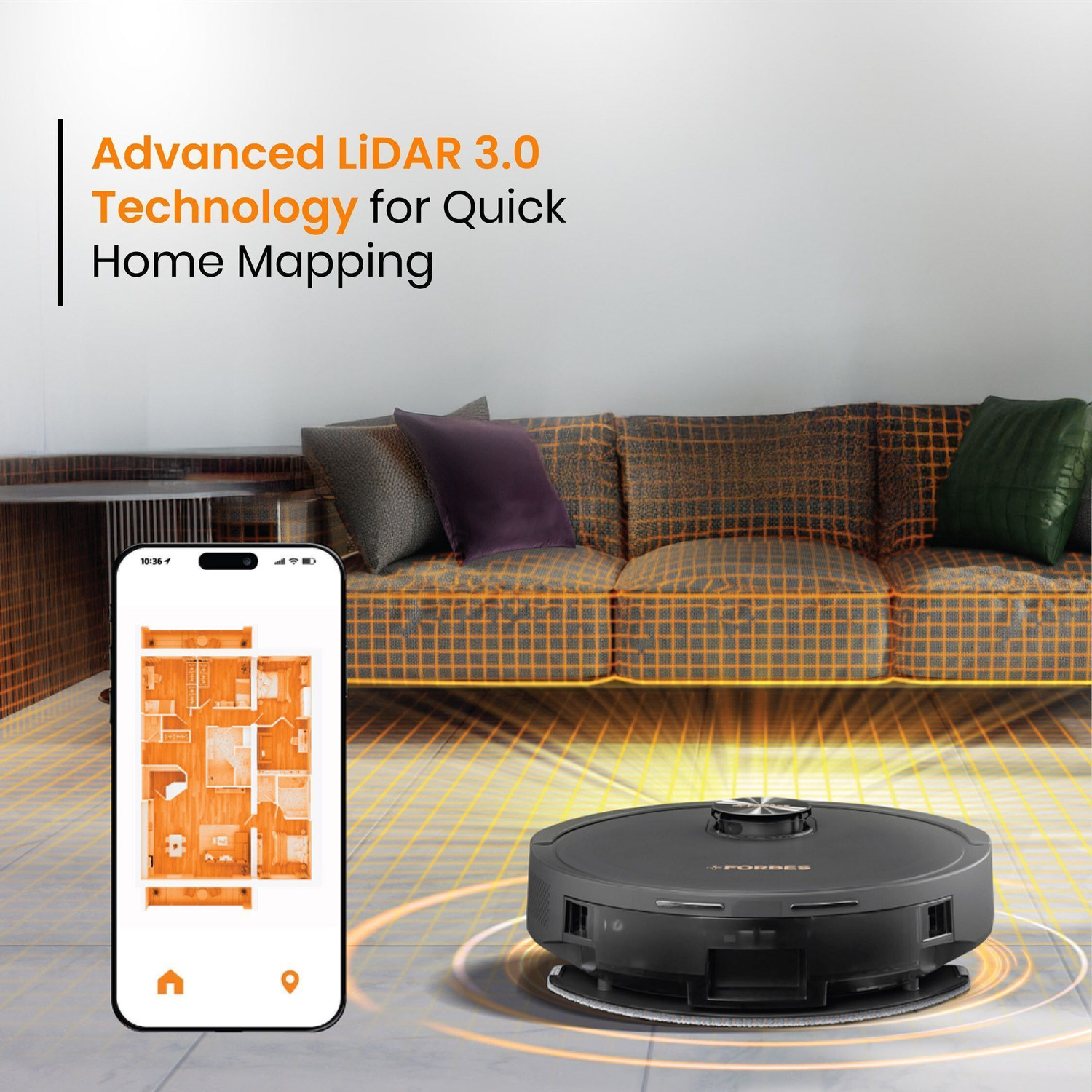 Image of EUREKA FORBES Home Mapping Robotic Floor Cleaner SmartClean Home Mapping Turbo, 7000Pa HyperSuction | LiDAR 3.0 & Quick | Wet Mopping | 3-Hour Run Time | Smart App Control | Voice Control (WiFi Connectivity, Google Assistant and Alexa)