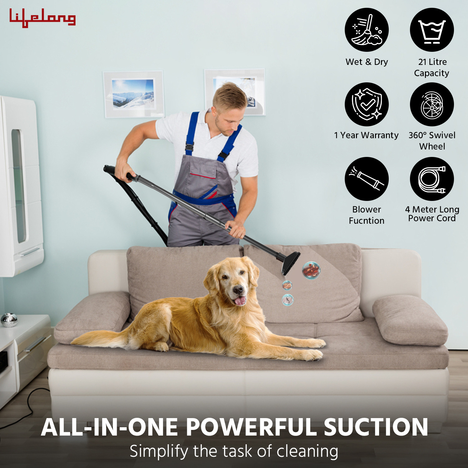 Image of Lifelong LLVC20 Wet & Dry Vacuum Cleaner Aspire ZX 1200 Watt Reusable Dust Bag & Blower Function with Reusable Dust Bag
