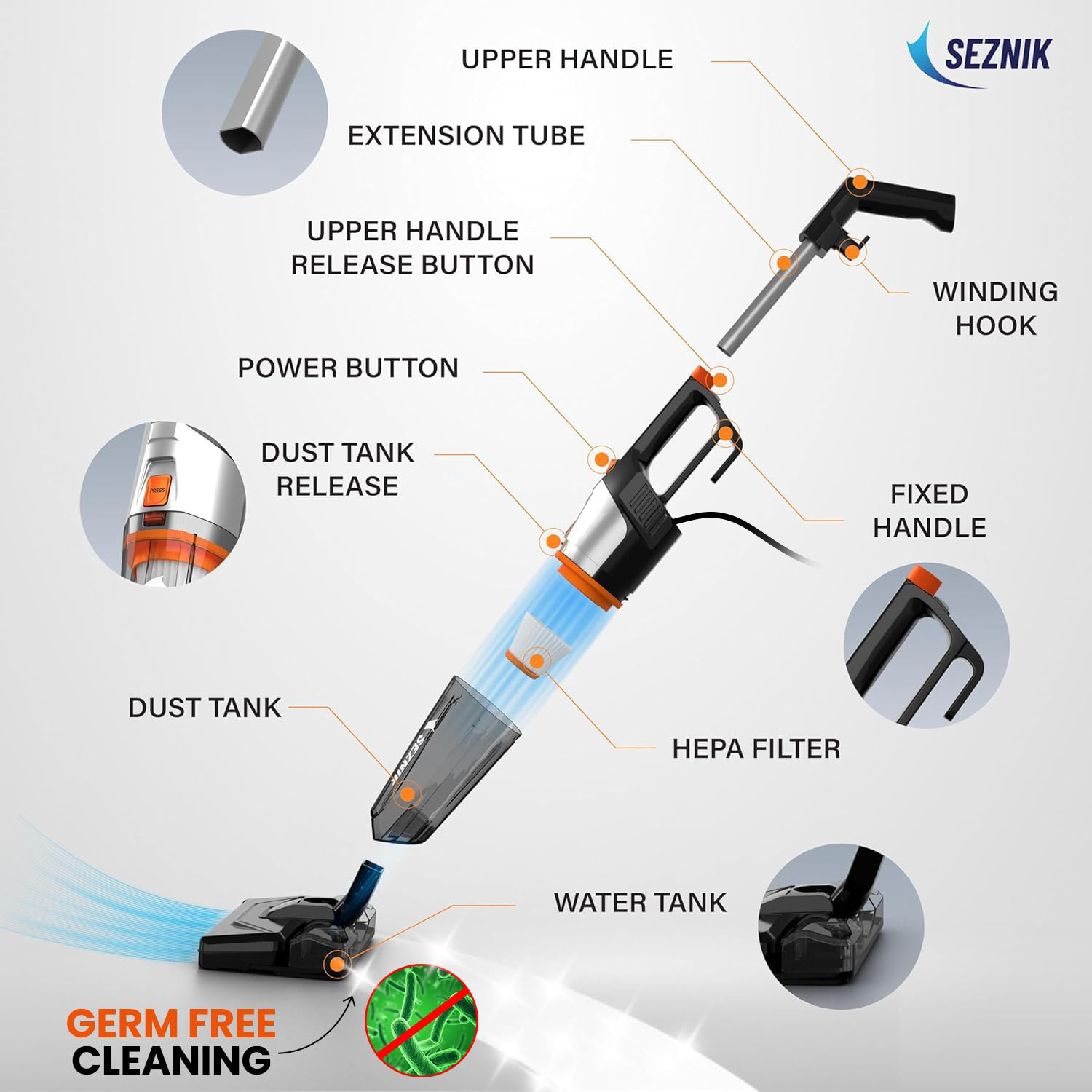 Image of SEZNIK Turbo Sweep Hand-held Vacuum Cleaner with 3 in 1 Mopping and Vacuum Hand-held Vacuum Cleaner with 2 in 1 Mopping and Vacuum
