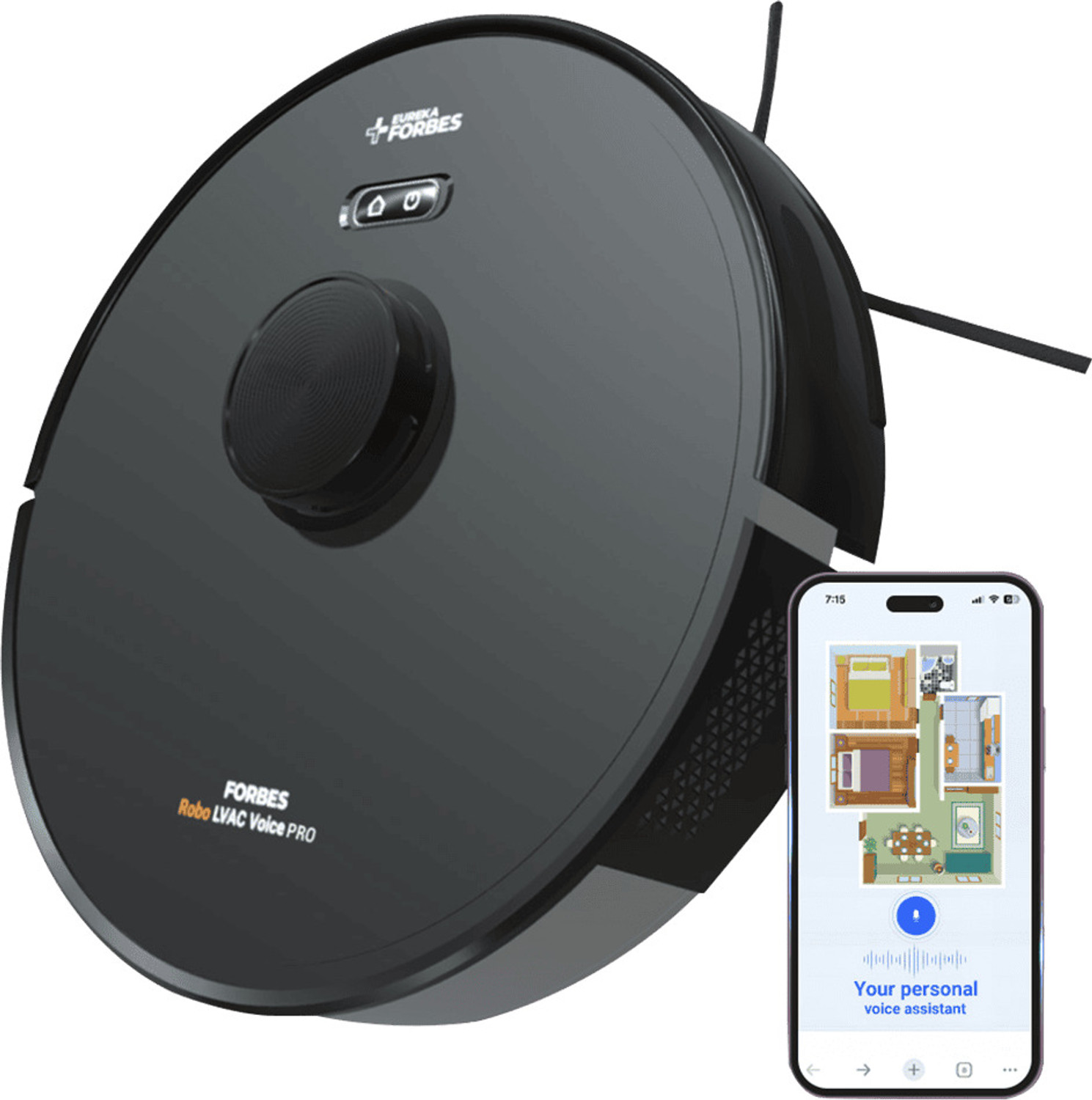 Image of EUREKA FORBES LVAC VOICE PRO Robotic Floor Cleaner with 2 in 1 Mopping and Vacuum (WiFi Connectivity, Google Assistant and Alexa)