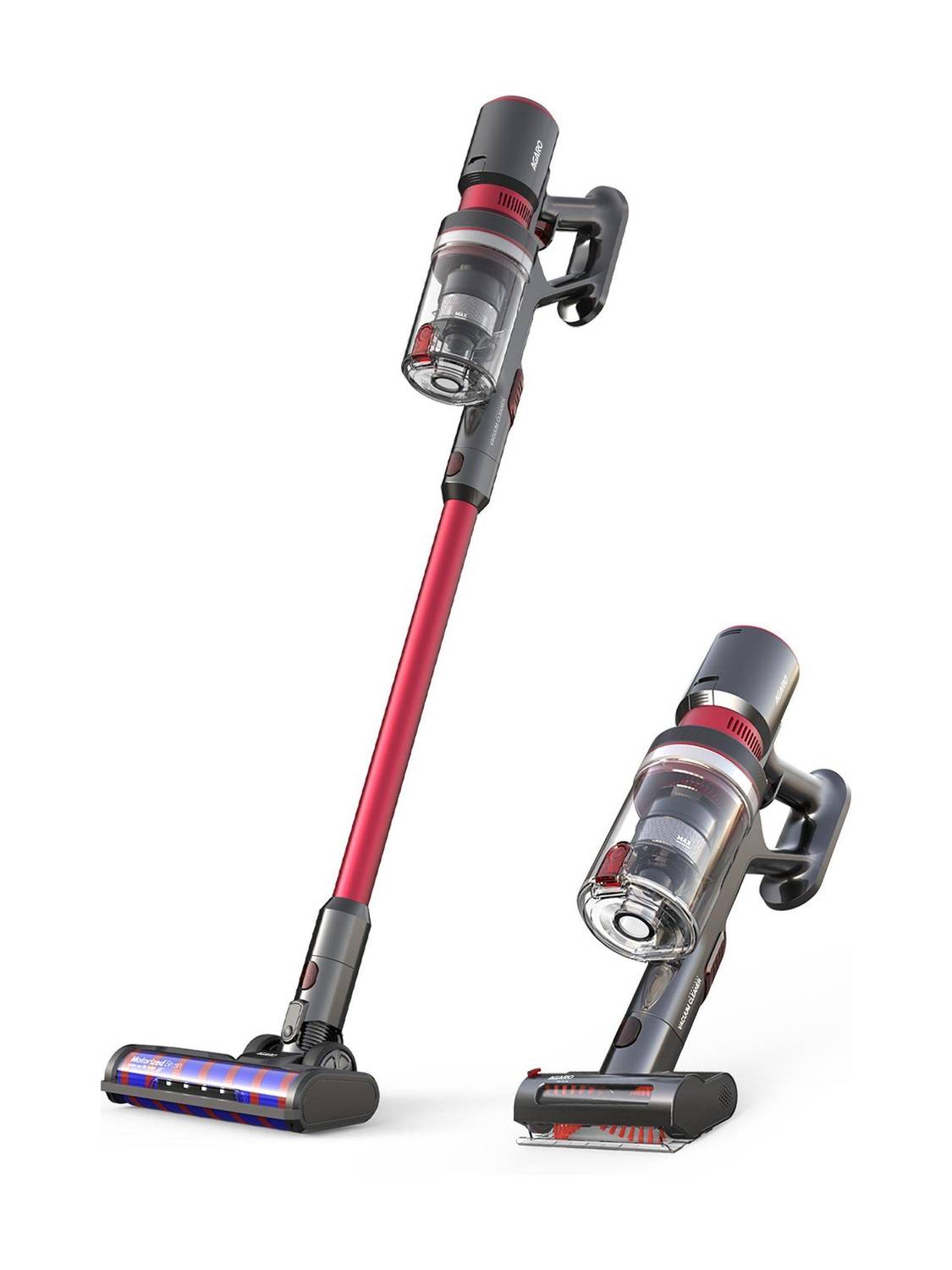 AGARO Supreme Cordless Vacuum Cleaner 400W Brushless Motor, 25 kPa Suction Power, 3 Adjustable Suction Modes, Adjustable Head, Bagless Dry Vacuuming, Red with 2 in 1 Mopping and Vacuum