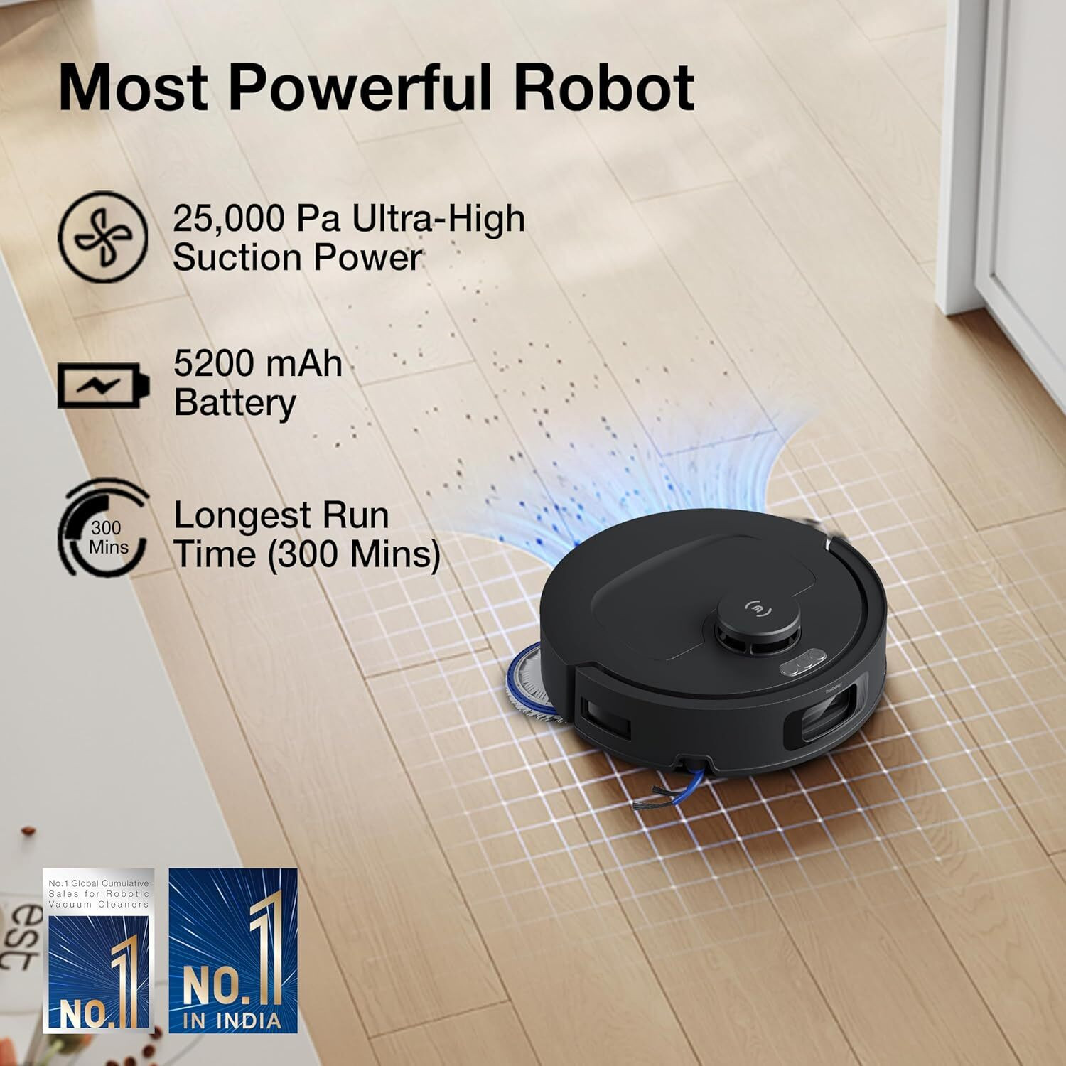 Image of ECOVACS N50 Pro Omni Black 2026 New Launch, 25000 Pa Suction Robotic Floor Cleaner Self-Emptying Omni-Station, Zerotangle 3.0, Hot Air-Drying, Auto-Lift Mop On Carpet, Upto 300 Mins with 2 in 1 Mopping and Vacuum, Anti-Bacterial Cleaning, Reusable Dust Bag (WiFi Connectivity, Google Assistant and Alexa)