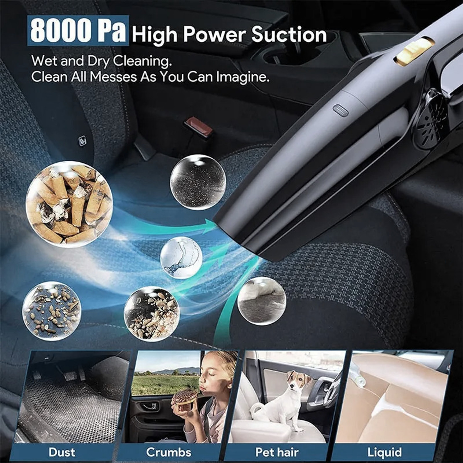 Image of Arrom All Surface Car Vacuum Cleaner, High Power, Car, Office, Home, Fast Suction Cordless Vacuum Cleaner with Anti-Bacterial Cleaning