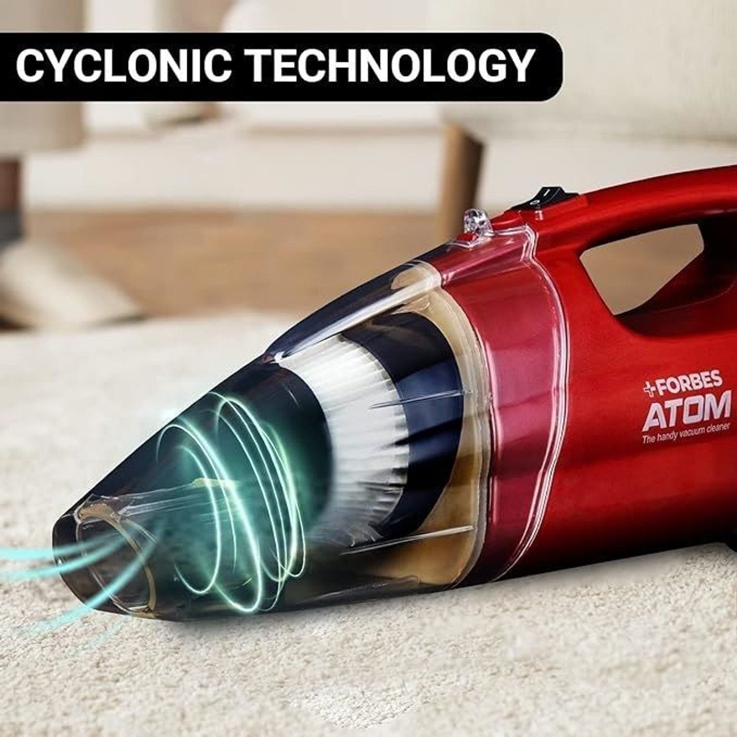 Image of EUREKA FORBES Atom Hand-held Vacuum Cleaner 12,000 Pa Powerful Suction Power, 2-In-1, Handheld & Stick Functions, Blower Function, Can be used as Inflator for toys, For Home Use, with Washable Filter with Reusable Dust Bag