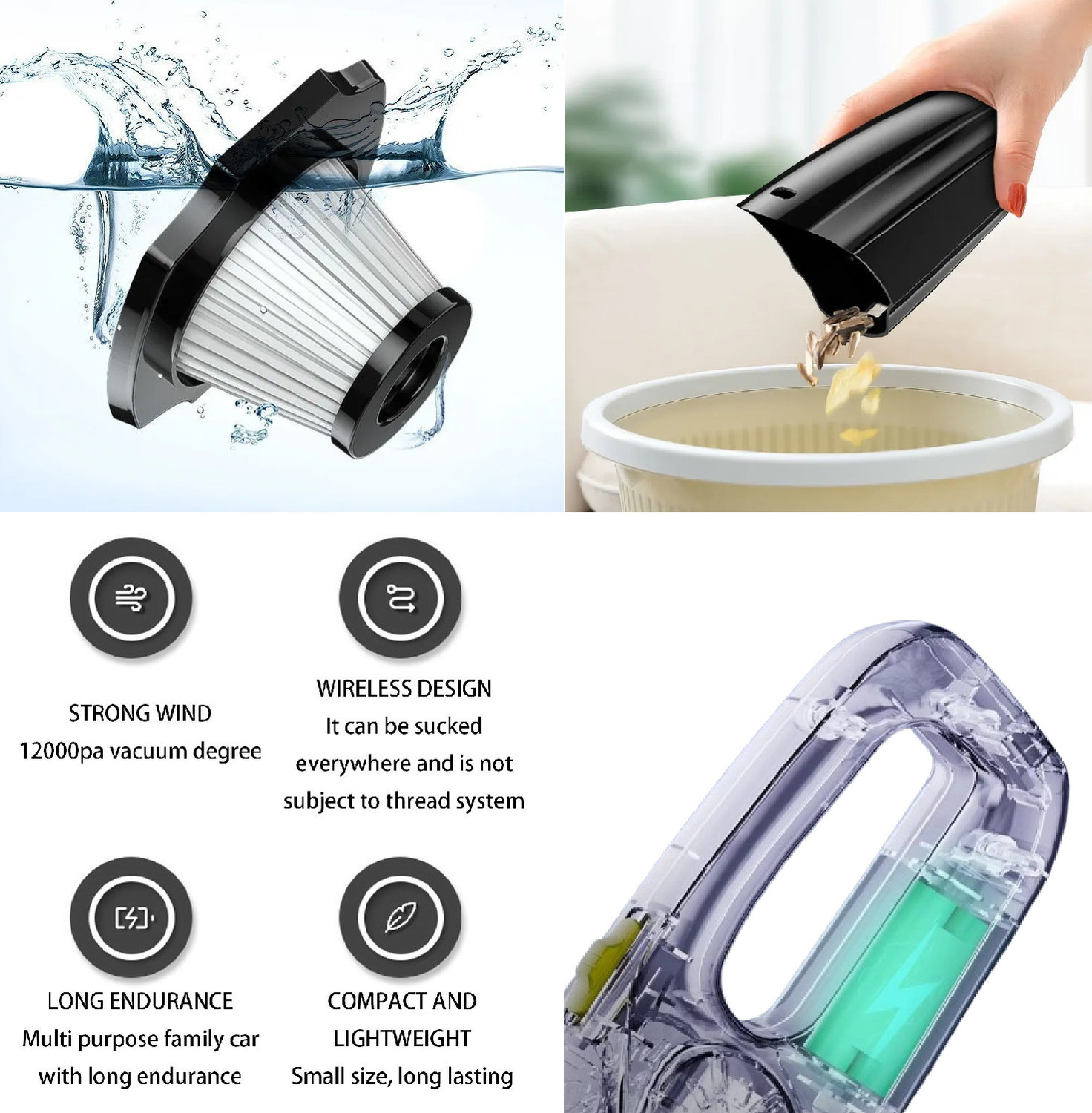 Image of Arrom All Surface Car Vacuum Cleaner, High Power, Car, Office, Home, Fast Suction Cordless Vacuum Cleaner with Anti-Bacterial Cleaning