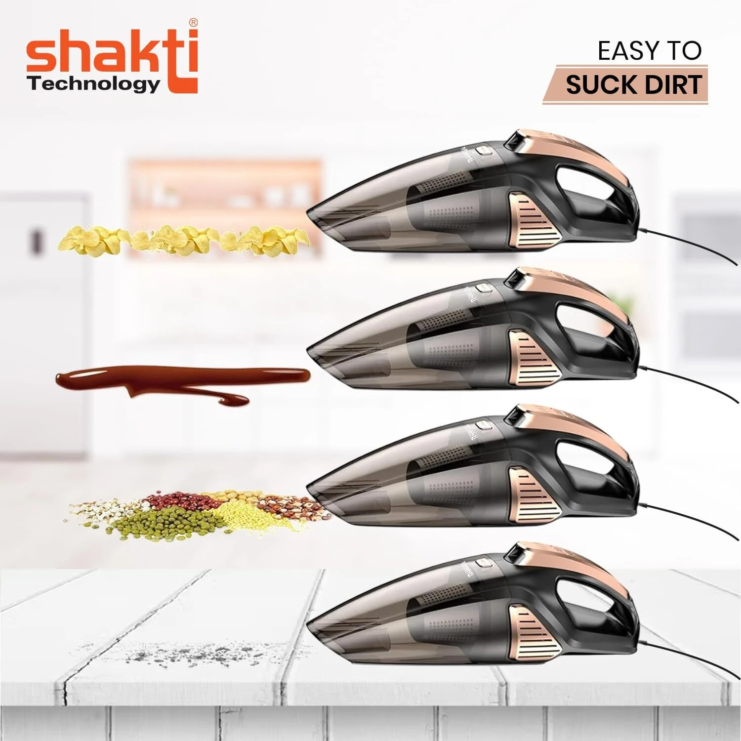 Image of Shakti Technology Sweep Vacuum for Car Cleaning with DC 12V, 140W Vacuum Motor & 5000 PA Suction Hand-held Vacuum Cleaner with Reusable Dust Bag