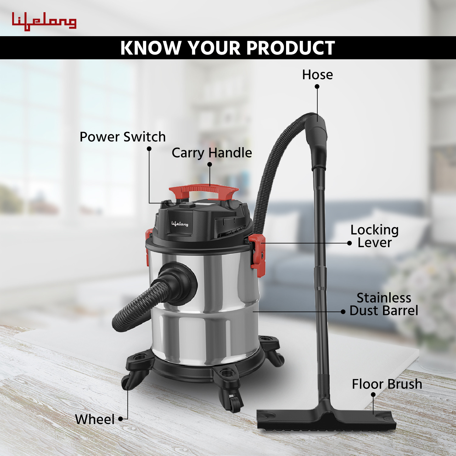 Image of Lifelong LLVC20 Wet & Dry Vacuum Cleaner Aspire ZX 1200 Watt Reusable Dust Bag & Blower Function with Reusable Dust Bag