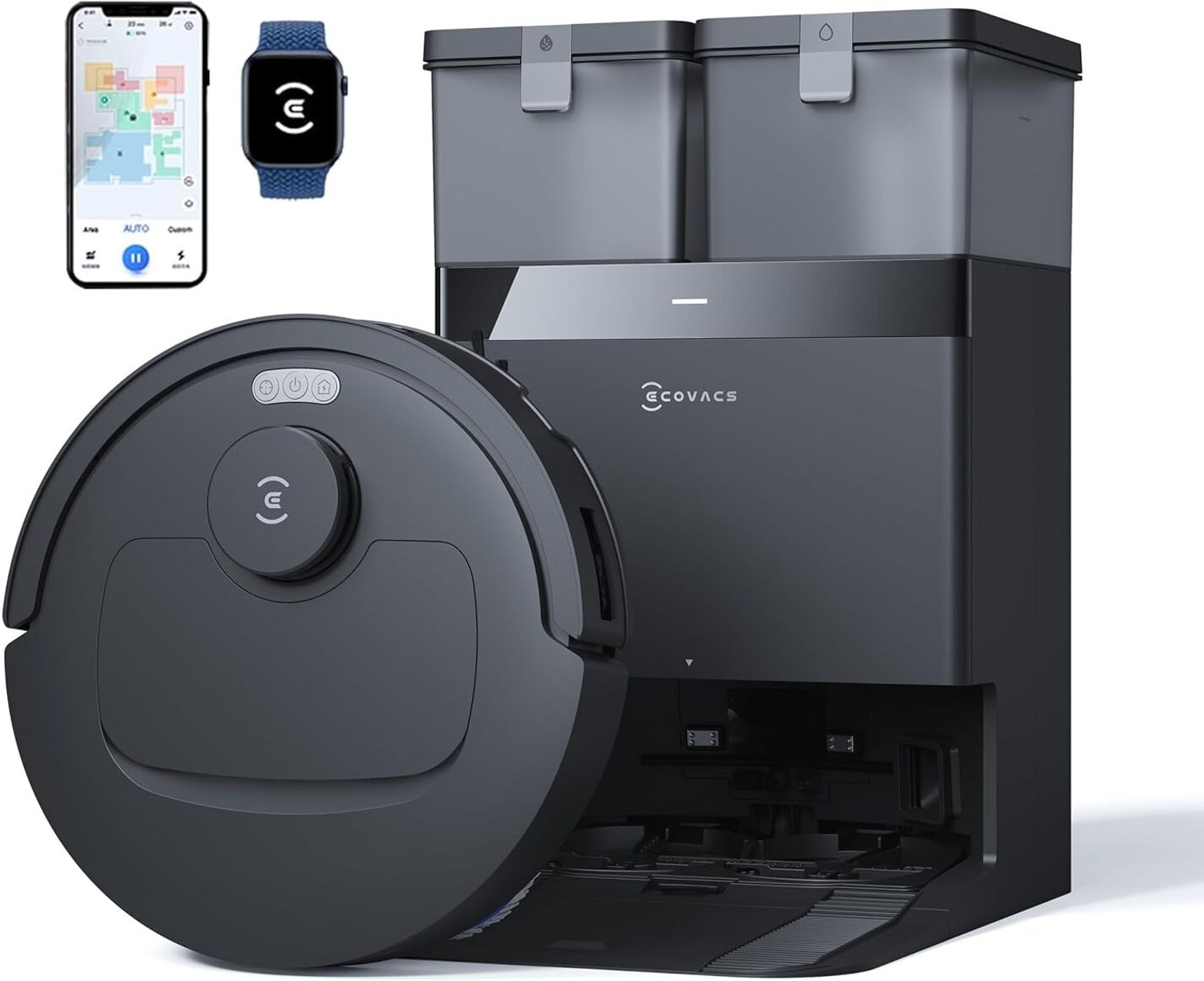 Image of ECOVACS N50 Pro Omni Black 2026 New Launch, 25000 Pa Suction Robotic Floor Cleaner Self-Emptying Omni-Station, Zerotangle 3.0, Hot Air-Drying, Auto-Lift Mop On Carpet, Upto 300 Mins with 2 in 1 Mopping and Vacuum, Anti-Bacterial Cleaning, Reusable Dust Bag (WiFi Connectivity, Google Assistant and Alexa)