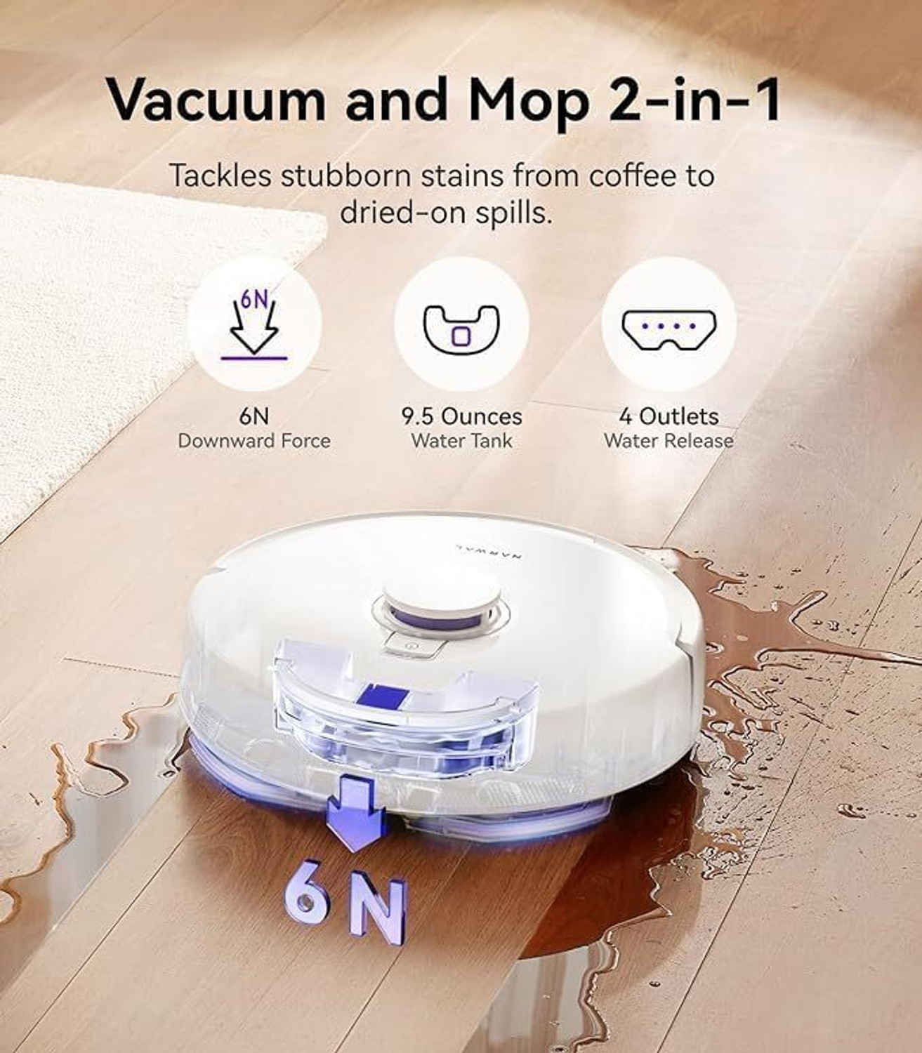Image of Narwal Freo X Plus Robotic Floor Cleaner with 7800Pa Suction, 7 Weeks Storage, Zero Tangle Brush, 5200mAh Battery, 3D Mapping, Google Home, Alexa, Siri & App Compatible, 254 Mins (WiFi Connectivity)