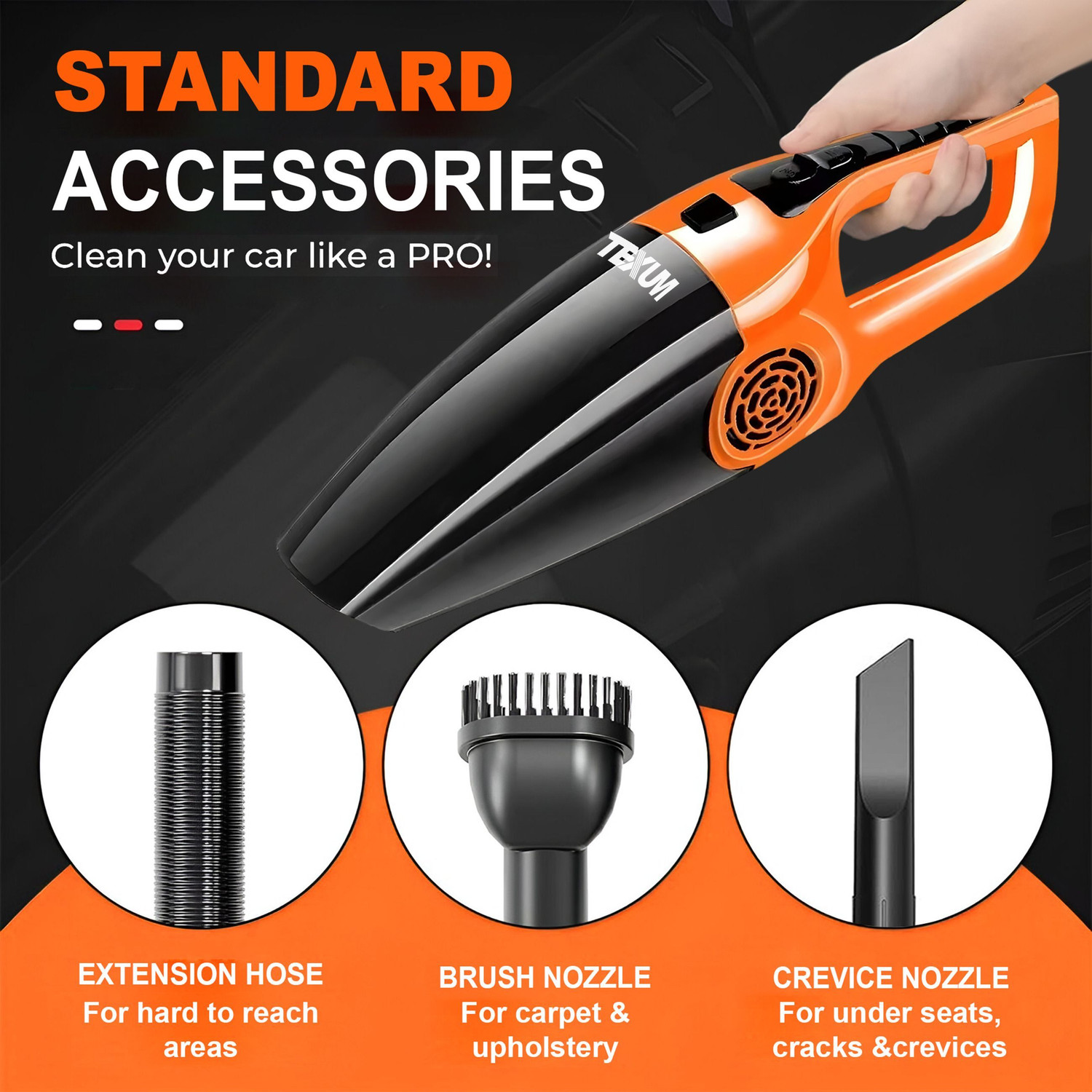 Image of TEXUM TVC /A80 Car Vacuum Cleaner with Reusable Dust Bag, Swappable Battery