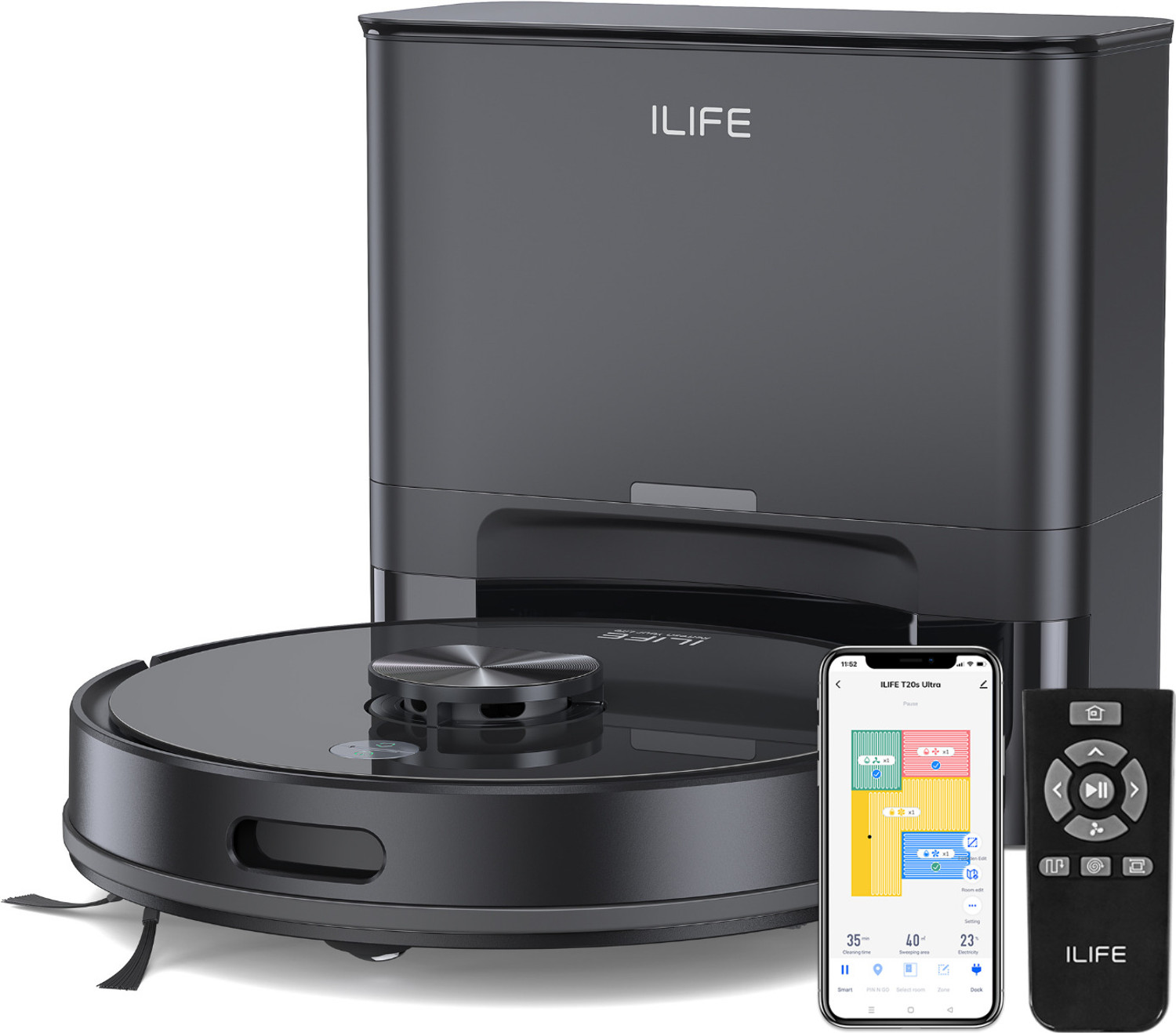 Image of ILIFE T20s Ultra Robot Vacuum Cleaner, 25000Pa Suction, Self-empty Up to 70 Days Robotic Floor Cleaner with 2 in 1 Mopping and Vacuum, Reusable Dust Bag (WiFi Connectivity, Google Assistant and Alexa)